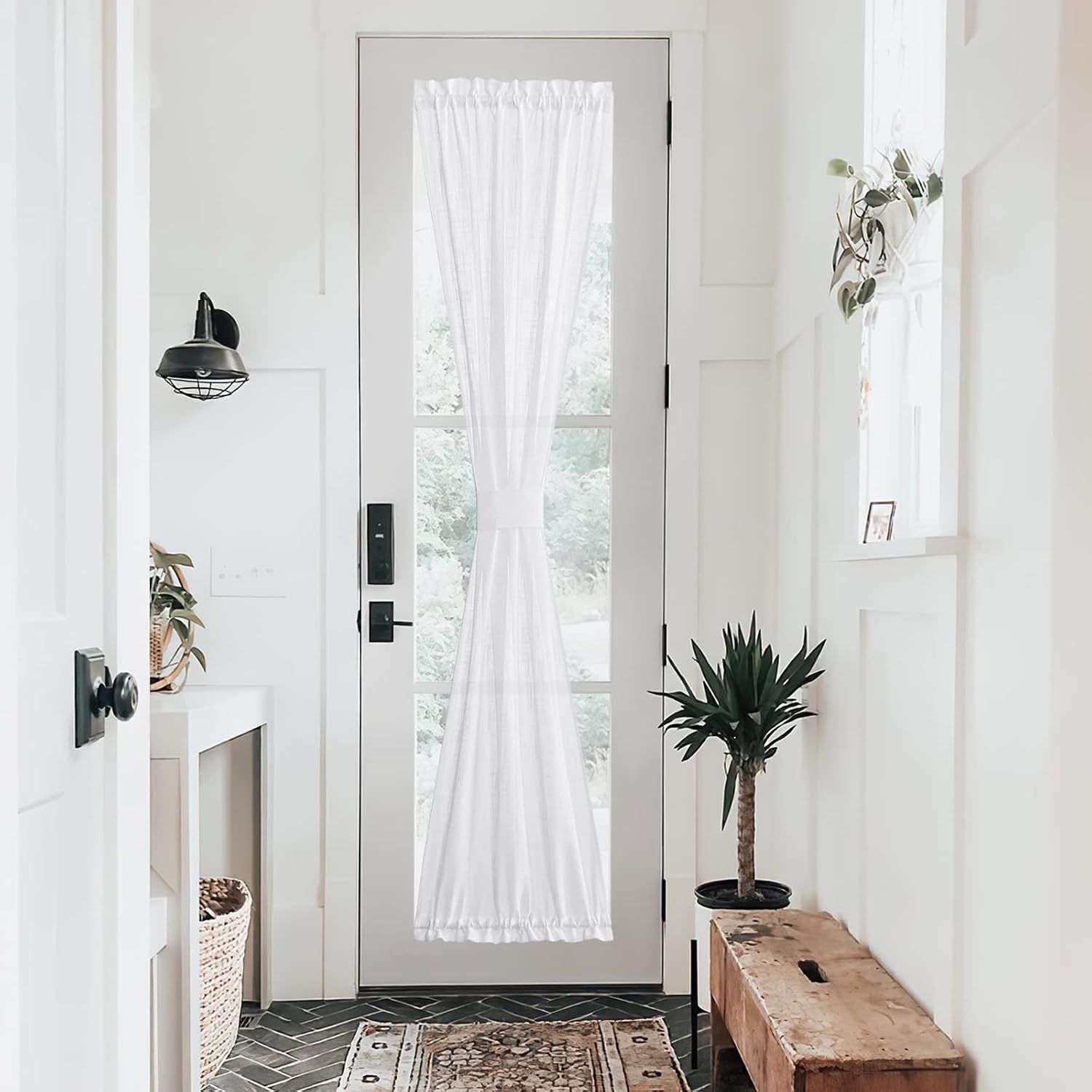 image:imageNICETOWN Linen Textured Door Curtain White Sidelight Panel CurtainWhite
