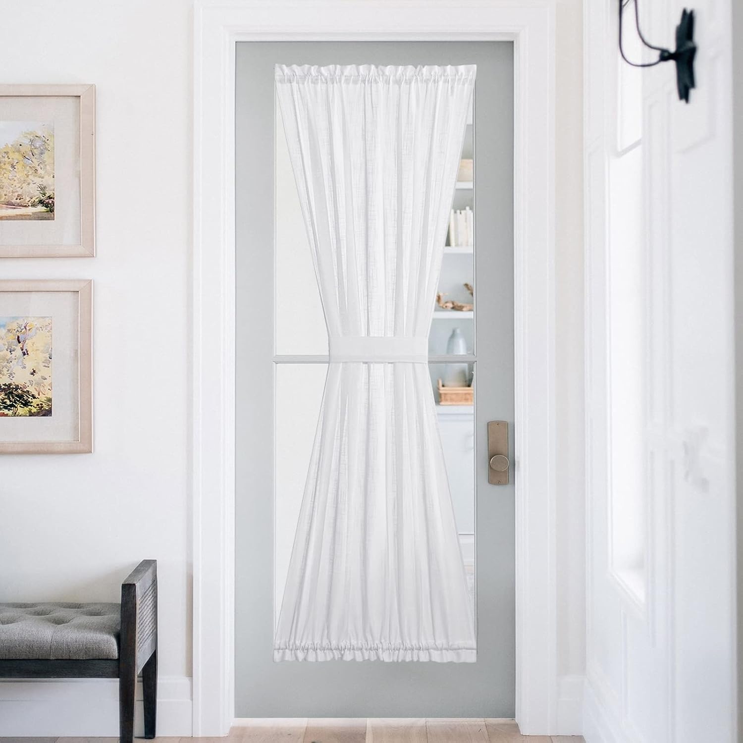 image:imageNICETOWN Linen Textured Door Curtain White Sidelight Panel CurtainWhite