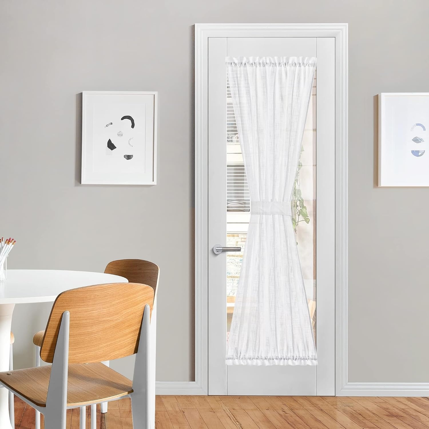 image:imageNICETOWN Linen Textured Door Curtain White Sidelight Panel CurtainWhite