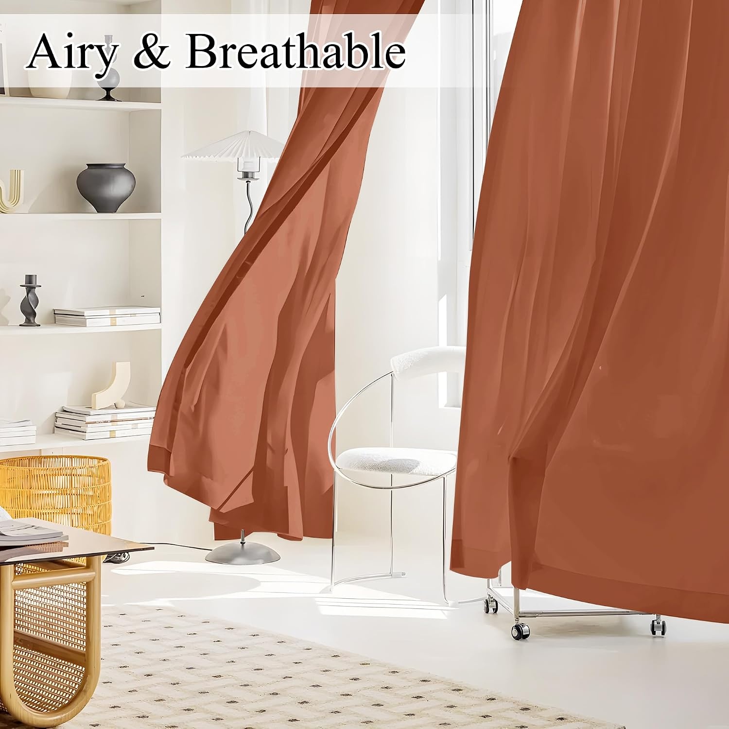 image:imageNICETOWN NonSeeThrough Sheer Curtains 84 Inches Long 2 Panels Semi SheerBurnt Orange