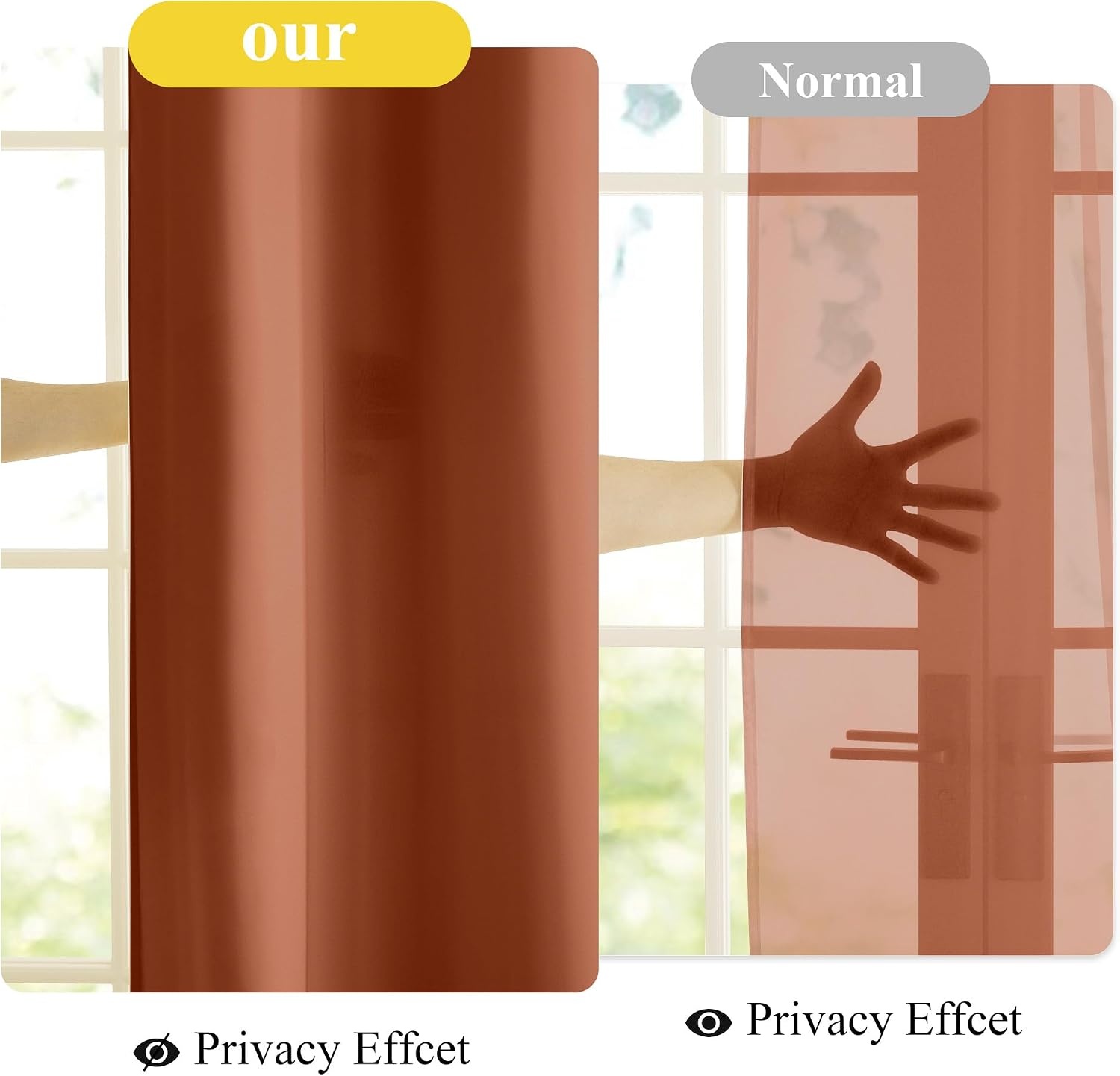 image:imageNICETOWN NonSeeThrough Sheer Curtains 84 Inches Long 2 Panels Semi SheerBurnt Orange