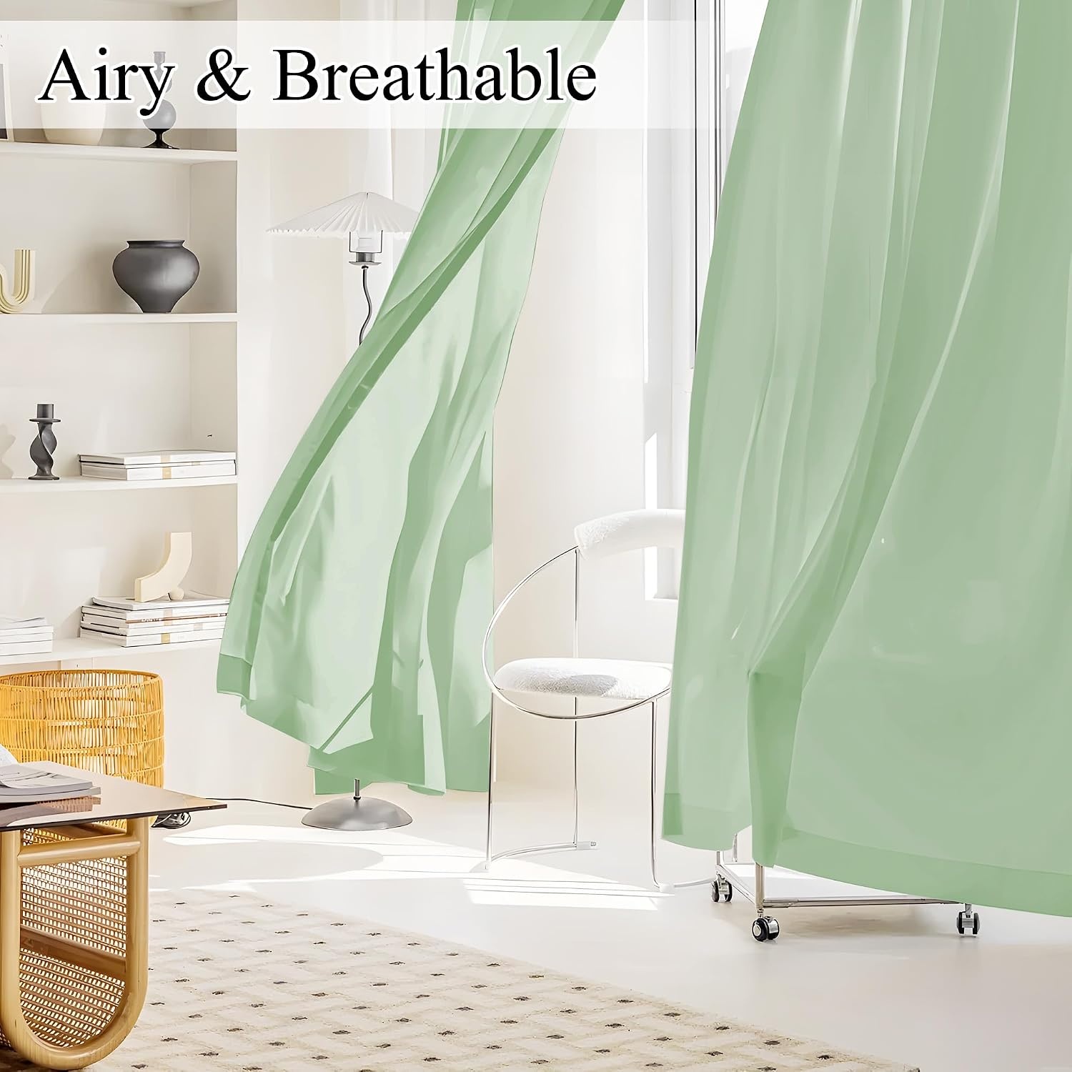 image:imageNICETOWN NonSeeThrough Sheer Curtains 84 Inches Long 2 Panels Semi SheerSage Green