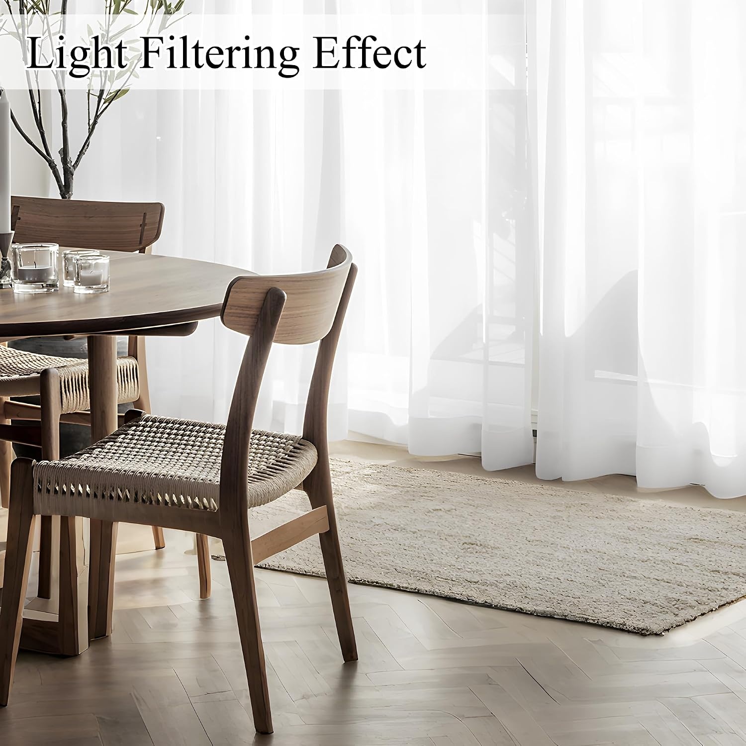 image:imageNICETOWN NonSeeThrough Sheer Curtains 84 Inches Long 2 Panels Semi SheerWhite