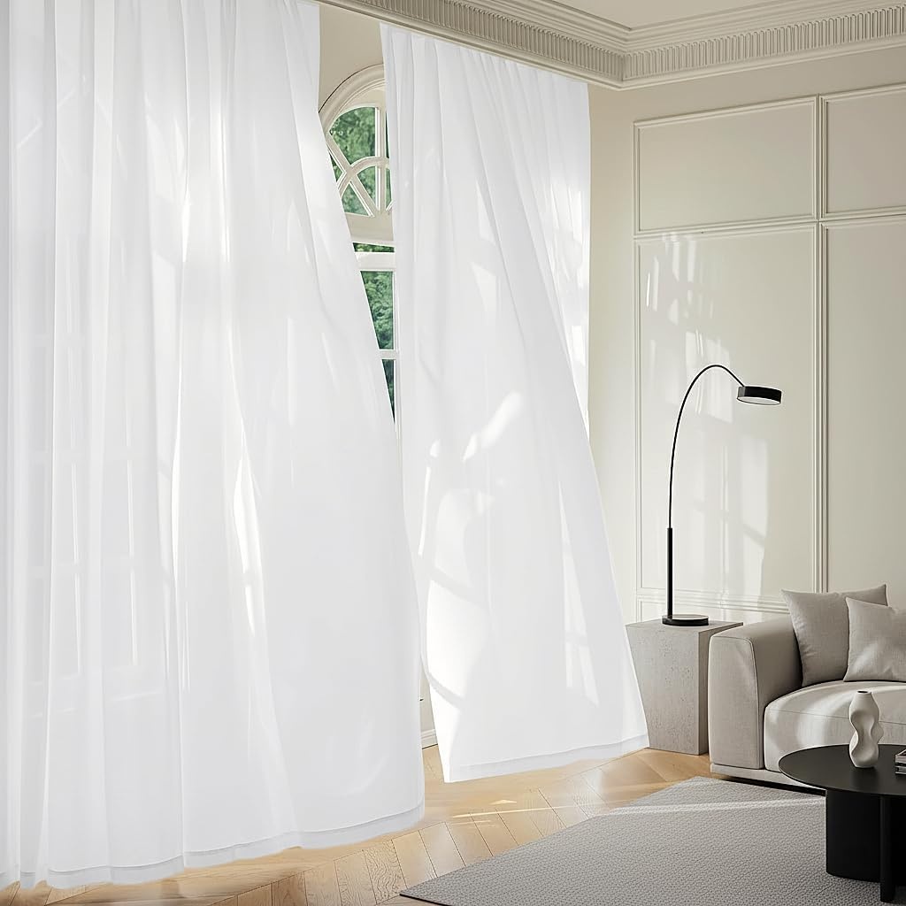 image:imageNICETOWN NonSeeThrough Sheer Curtains 84 Inches Long 2 Panels Semi SheerWhite