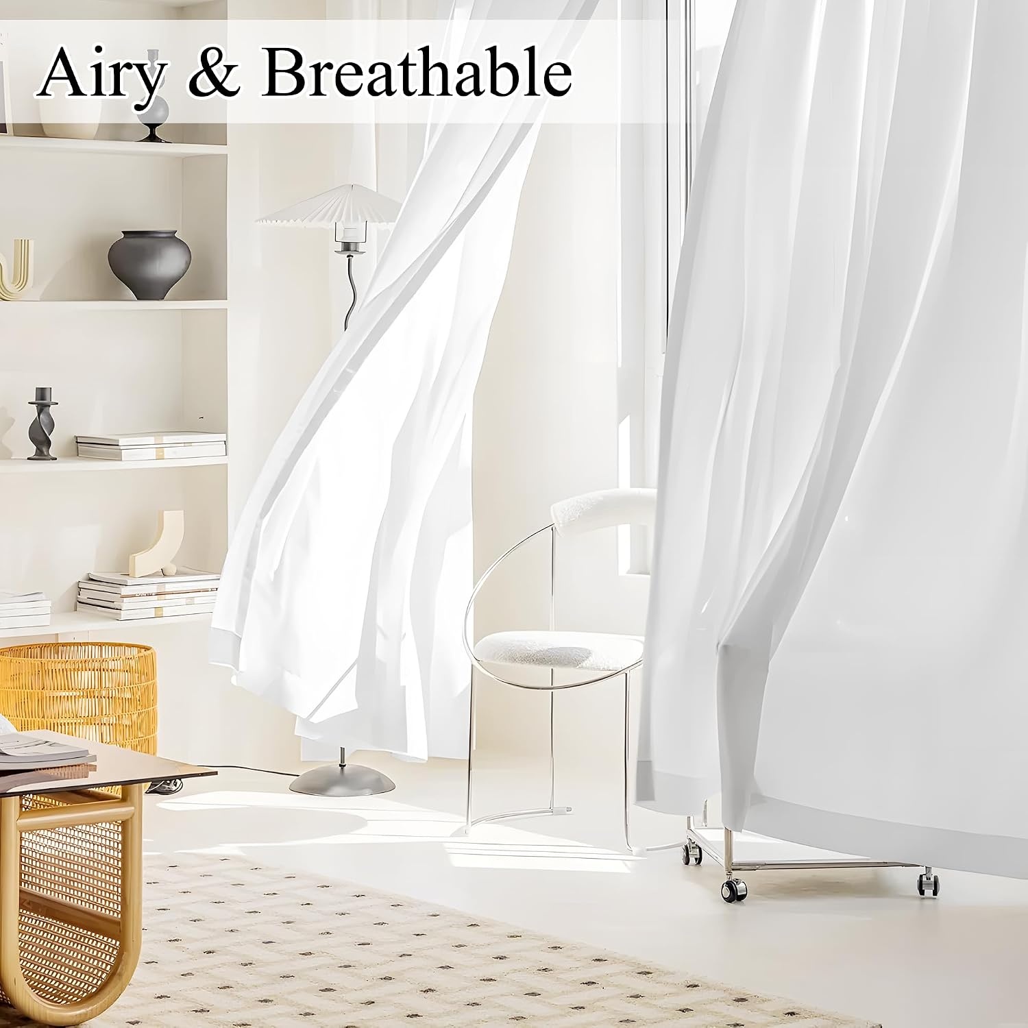 image:imageNICETOWN NonSeeThrough Sheer Curtains 84 Inches Long 2 Panels Semi SheerWhite