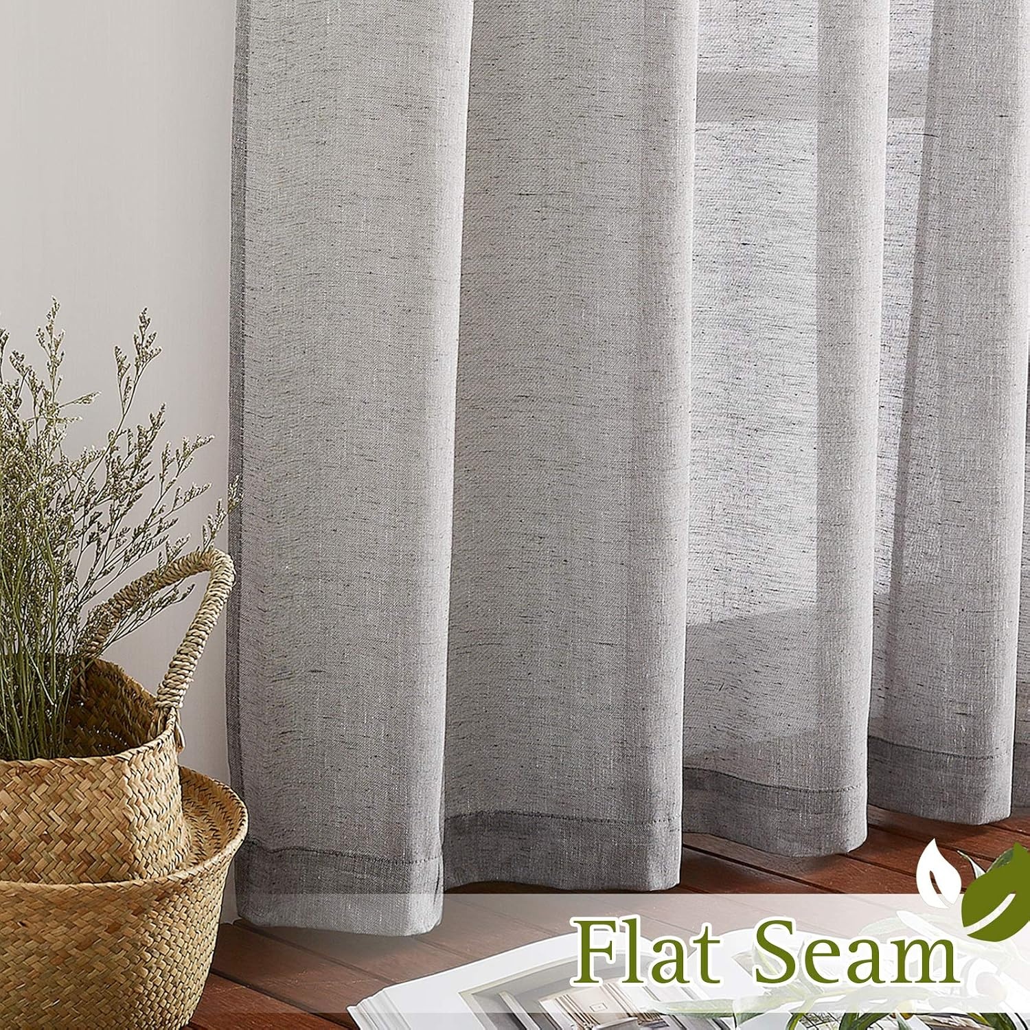 image:imageNICETOWN White Linen Curtains 84 inch Length Tab Top Soft Semi Sheer Flax Window Treatments Privacy with Light Filtering Vertical Drapes for BedroomLiving Room W52 x L84 2 PanelsCharcoal Greytab Top