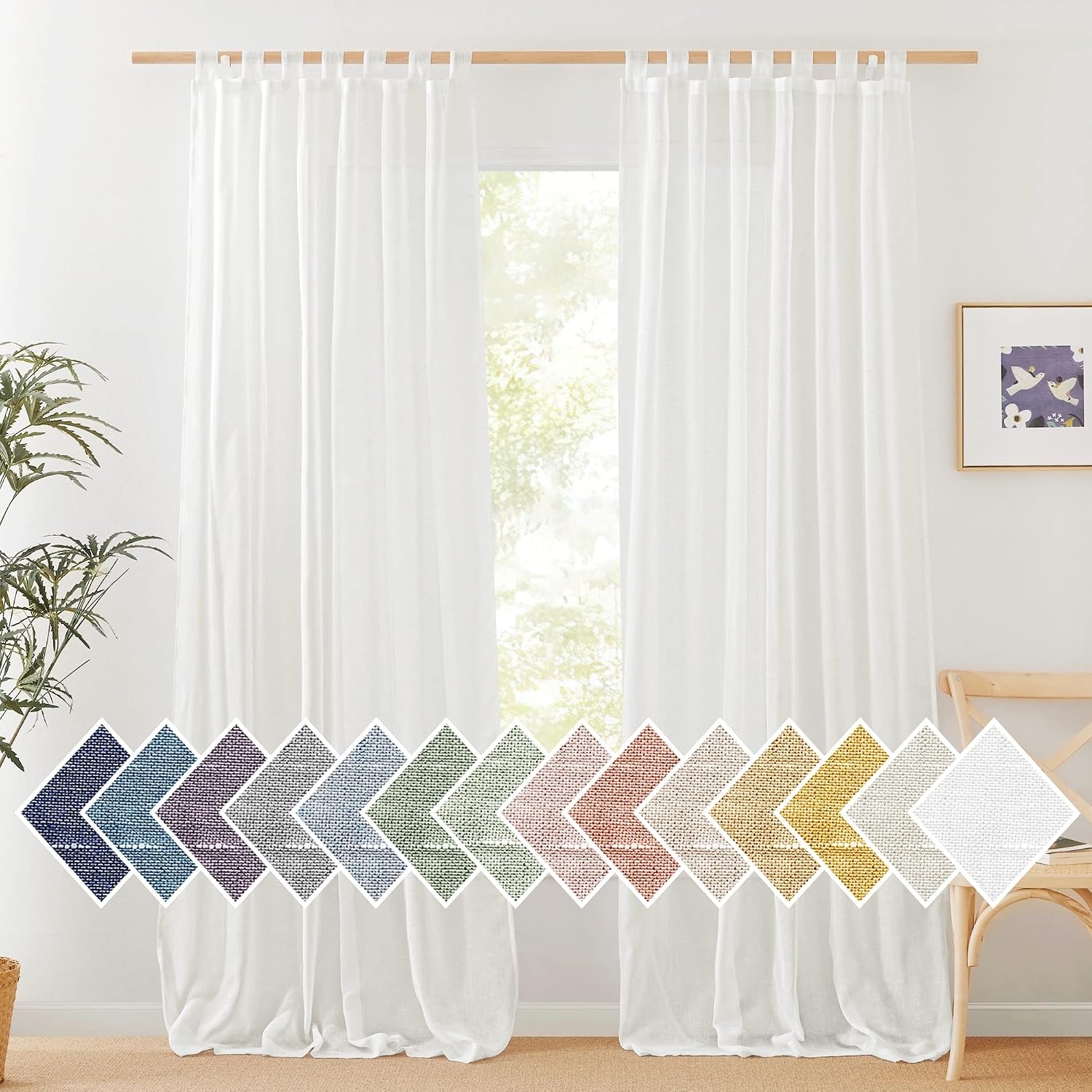 image:imageNICETOWN White Linen Curtains 84 inch Length Tab Top Soft Semi Sheer Flax Window Treatments Privacy with Light Filtering Vertical Drapes for BedroomLiving Room W52 x L84 2 PanelsIvorytab Top