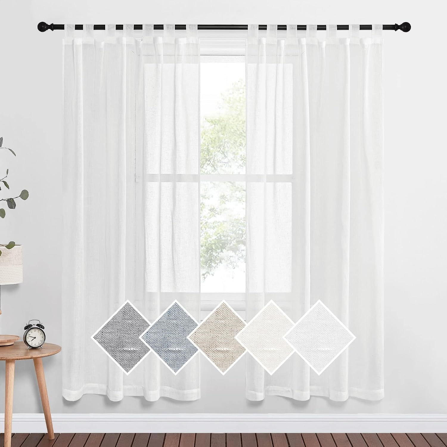 image:imageNICETOWN White Linen Curtains 84 inch Length Tab Top Soft Semi Sheer Flax Window Treatments Privacy with Light Filtering Vertical Drapes for BedroomLiving Room W52 x L84 2 PanelsWhitetab Top