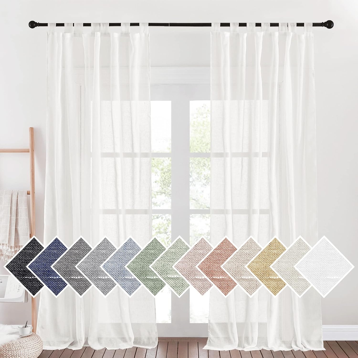 image:imageNICETOWN White Linen Curtains 84 inch Length Tab Top Soft Semi Sheer Flax Window Treatments Privacy with Light Filtering Vertical Drapes for BedroomLiving Room W52 x L84 2 PanelsIvorytab Top