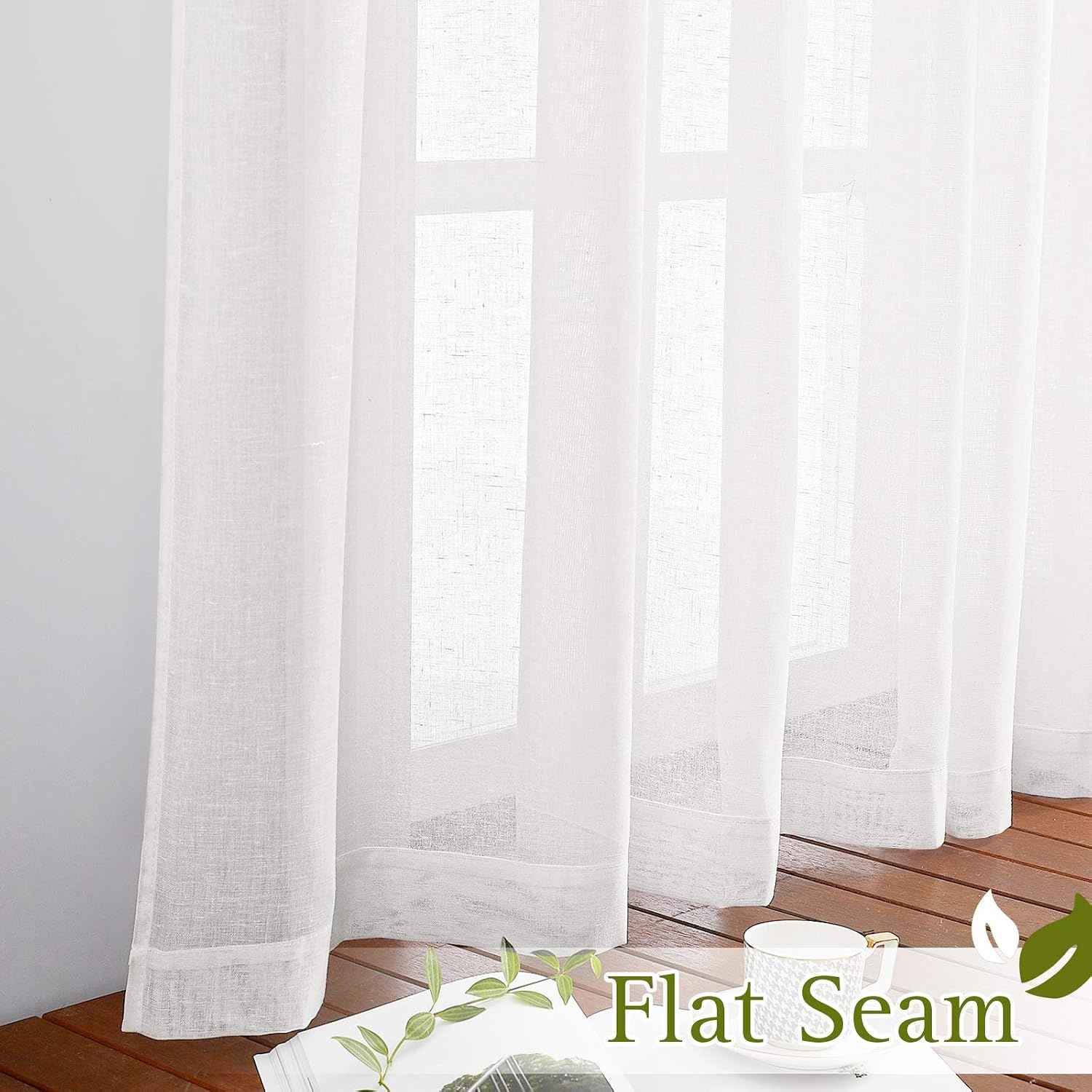 image:imageNICETOWN White Linen Curtains 84 inch Length Tab Top Soft Semi Sheer Flax Window Treatments Privacy with Light Filtering Vertical Drapes for BedroomLiving Room W52 x L84 2 PanelsWhitetab Top