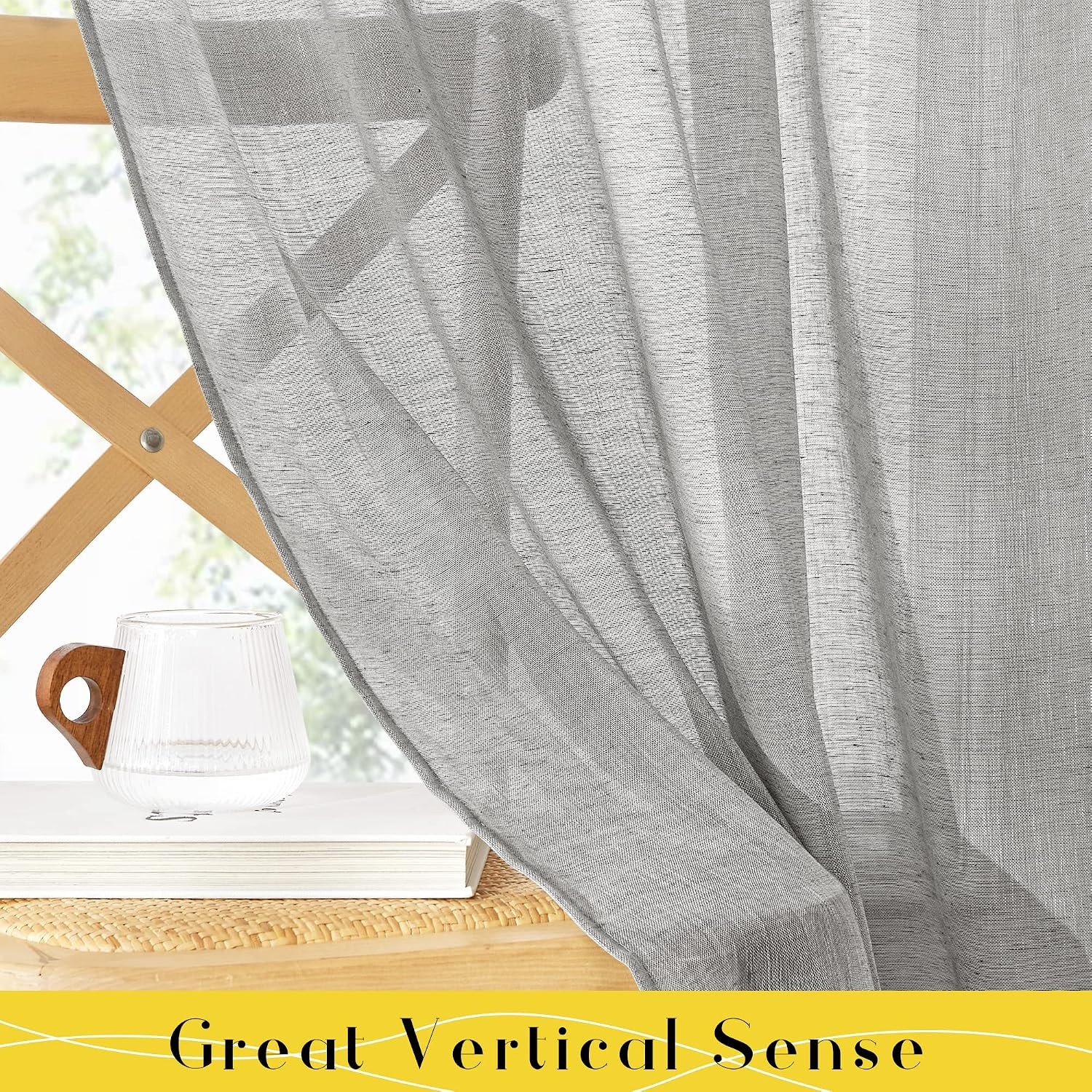 image:imageNICETOWN White Linen Curtains 84 inch Length Tab Top Soft Semi Sheer Flax Window Treatments Privacy with Light Filtering Vertical Drapes for BedroomLiving Room W52 x L84 2 PanelsGrey