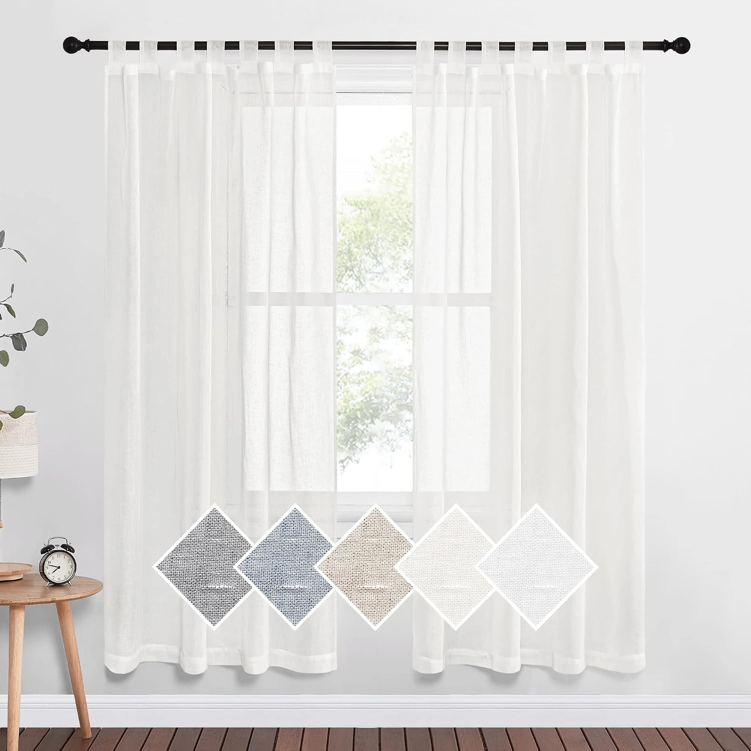 image:imageNICETOWN White Linen Curtains 84 inch Length Tab Top Soft Semi Sheer Flax Window Treatments Privacy with Light Filtering Vertical Drapes for BedroomLiving Room W52 x L84 2 PanelsIvorytab Top