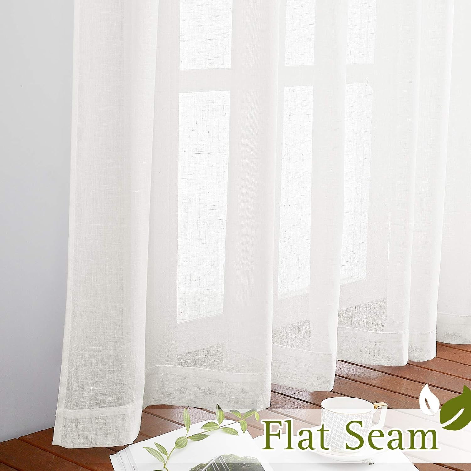 image:imageNICETOWN White Linen Curtains 84 inch Length Tab Top Soft Semi Sheer Flax Window Treatments Privacy with Light Filtering Vertical Drapes for BedroomLiving Room W52 x L84 2 PanelsIvorytab Top