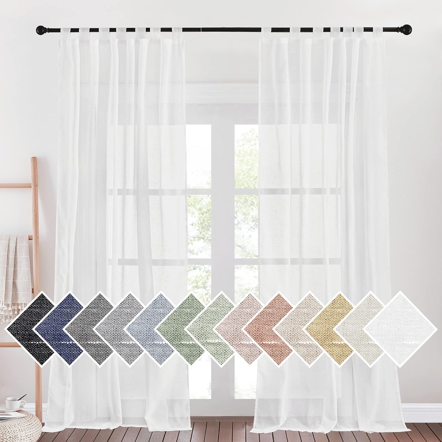 image:imageNICETOWN White Linen Curtains 84 inch Length Tab Top Soft Semi Sheer Flax Window Treatments Privacy with Light Filtering Vertical Drapes for BedroomLiving Room W52 x L84 2 PanelsWhitetab Top