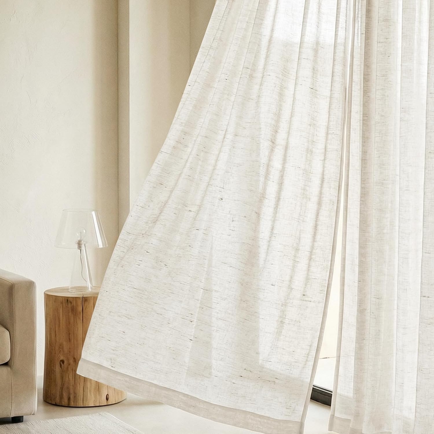 image:imageNICETOWN White Sheer Curtains for Windows 84 Inch Length 52 W 2 PanelsBurlap