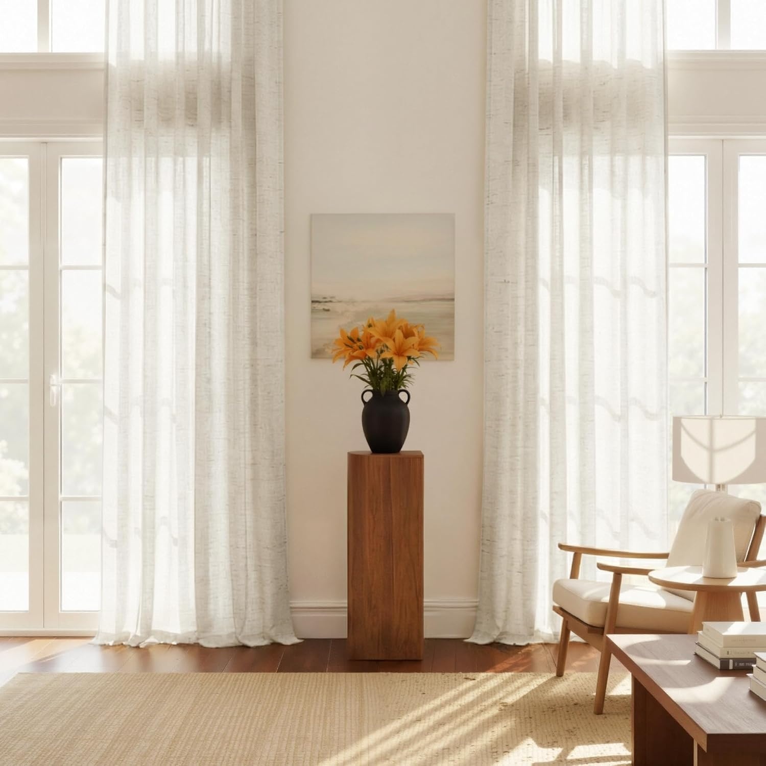 image:imageNICETOWN White Sheer Curtains for Windows 84 Inch Length 52 W 2 PanelsBurlap