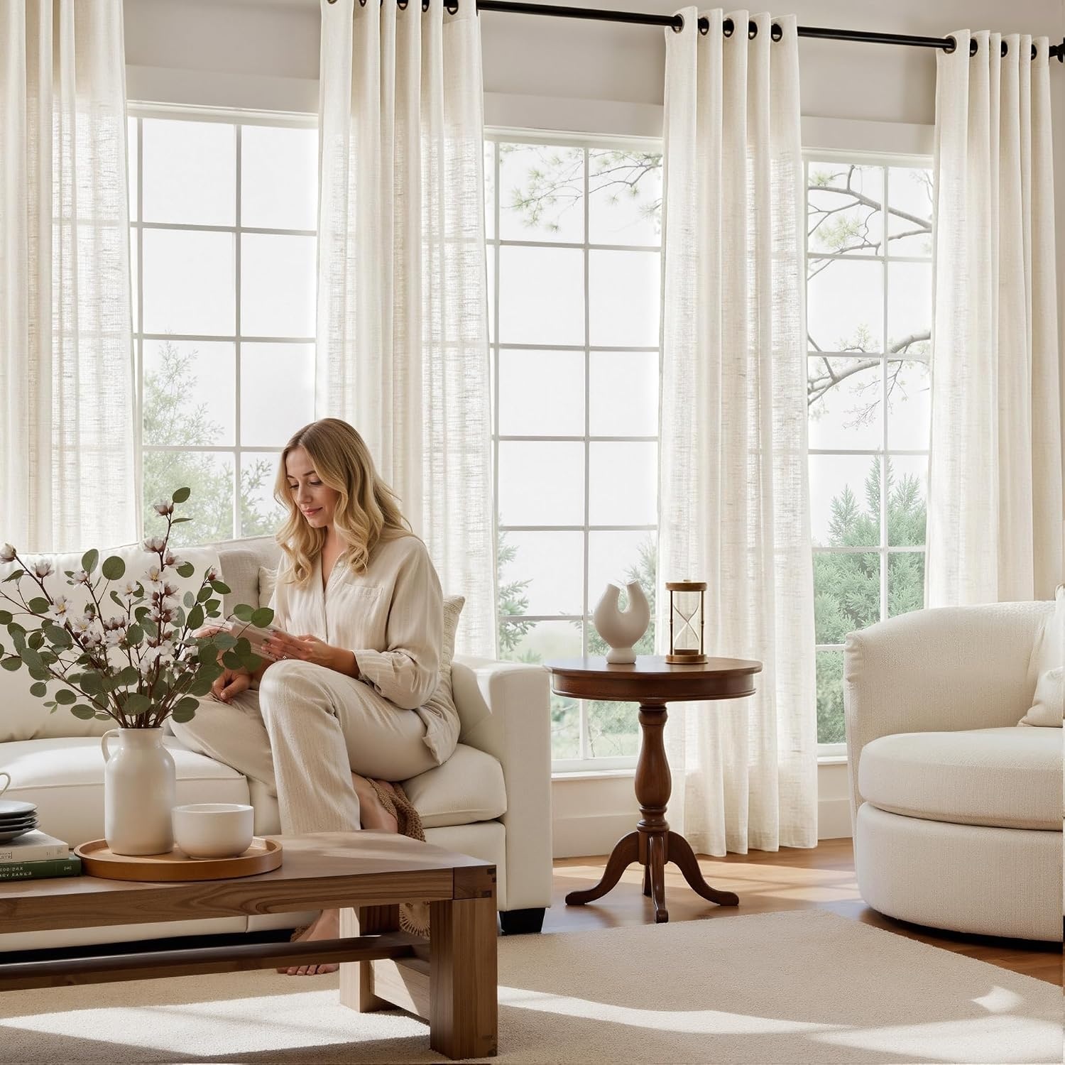 image:imageNICETOWN White Sheer Curtains for Windows 84 Inch Length 52 W 2 PanelsBurlap