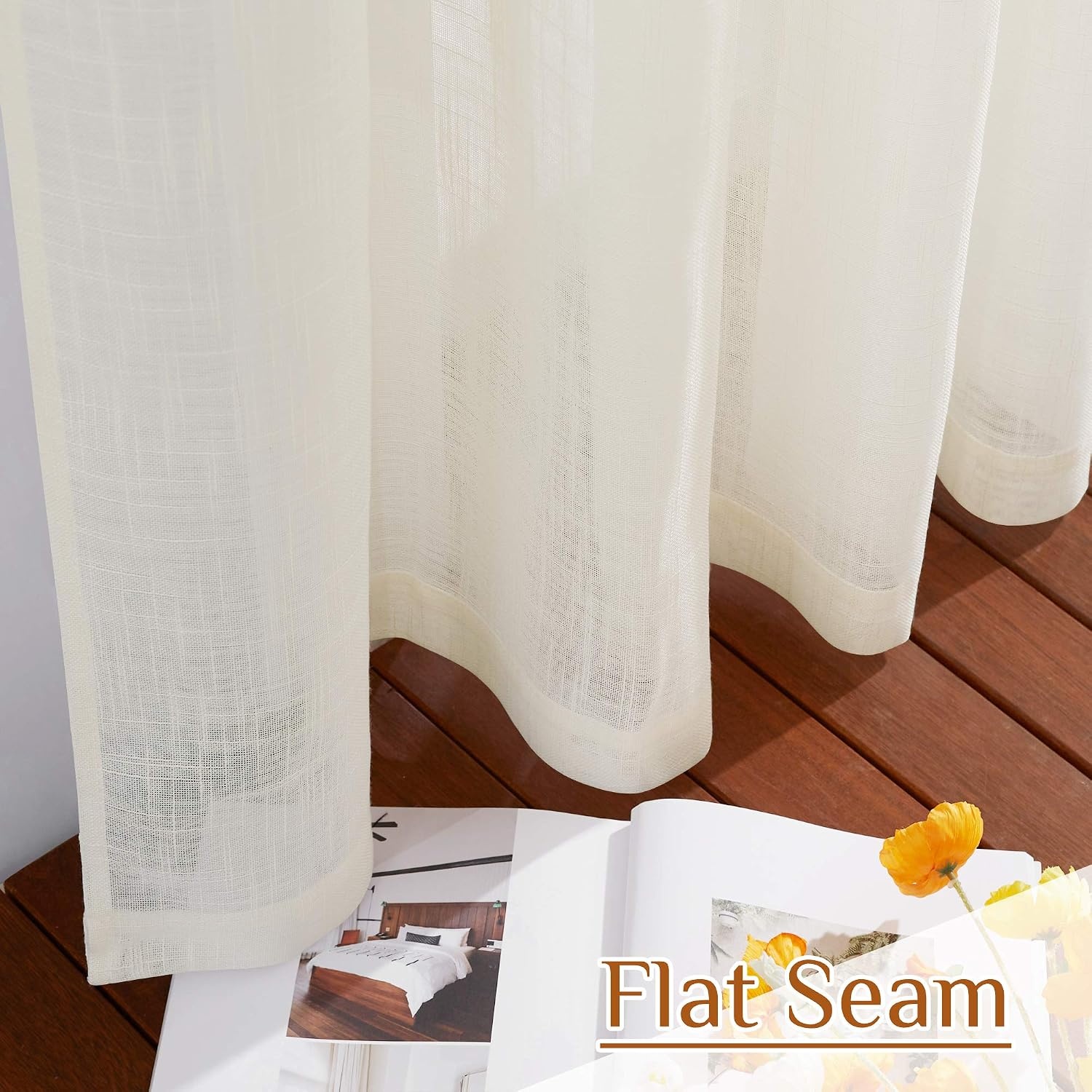 image:imageNICETOWN White Sheer Curtains for Windows 84 Inch Length 52 W 2 PanelsNatural