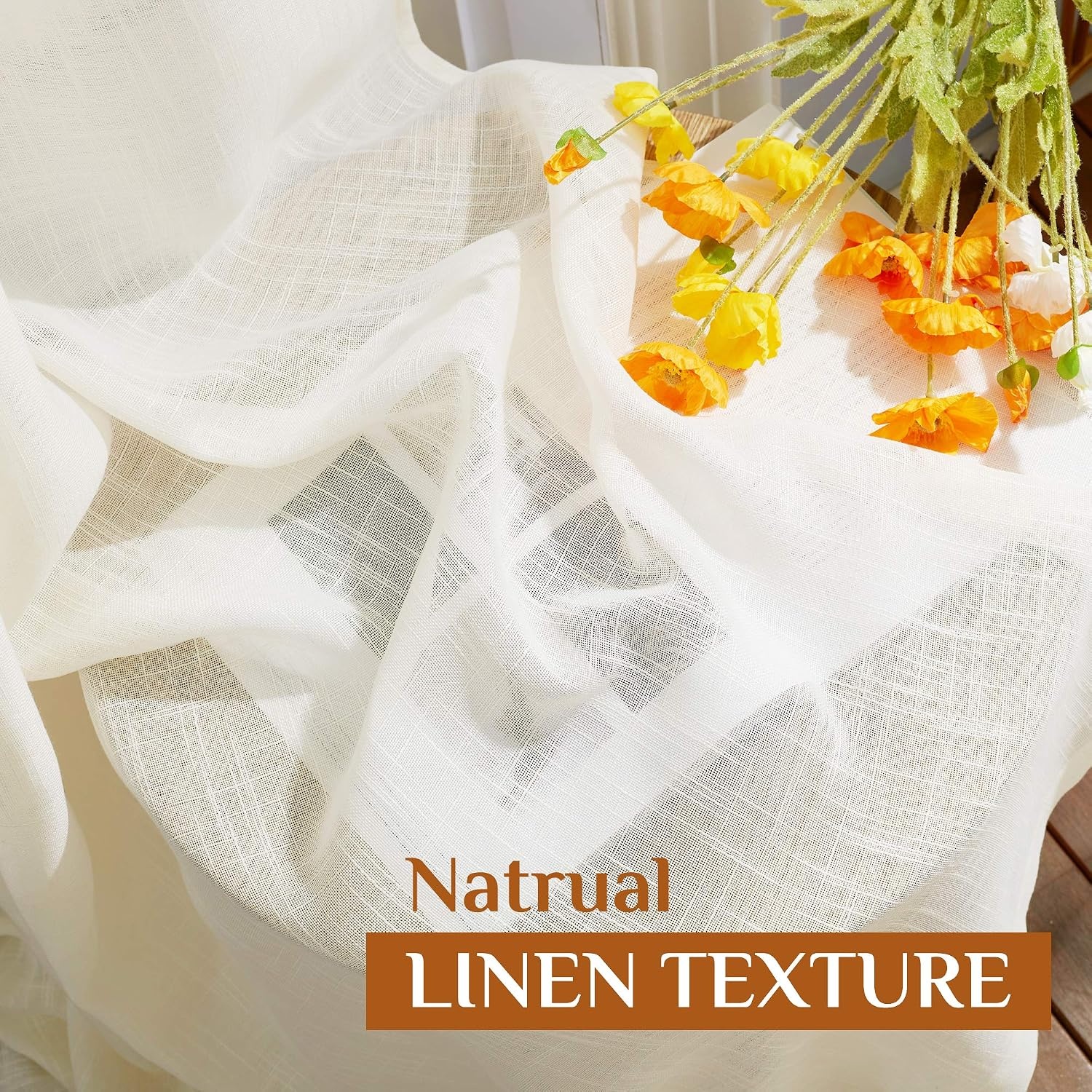 image:imageNICETOWN White Sheer Curtains for Windows 84 Inch Length 52 W 2 PanelsNatural