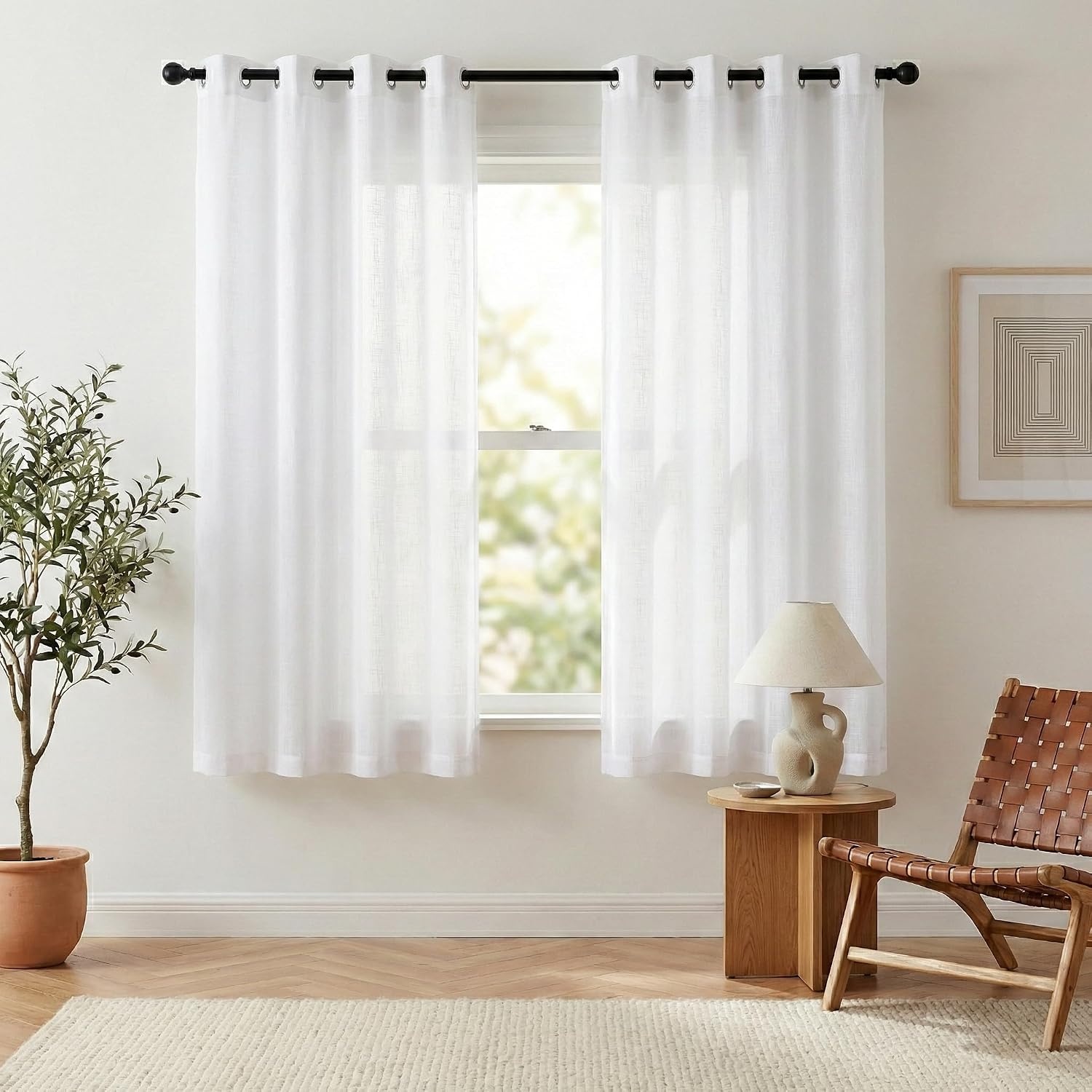 image:imageNICETOWN White Sheer Curtains for Windows 84 Inch Length 52 W 2 PanelsWhite