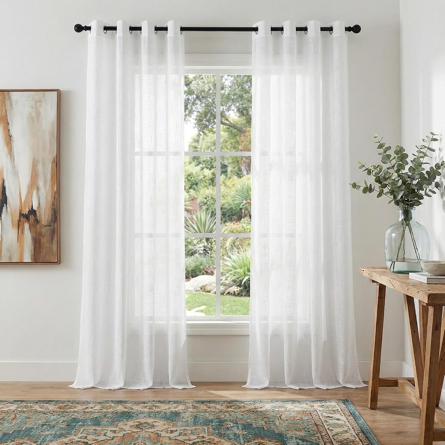 image:imageNICETOWN White Sheer Curtains for Windows 84 Inch Length 52 W 2 PanelsWhite