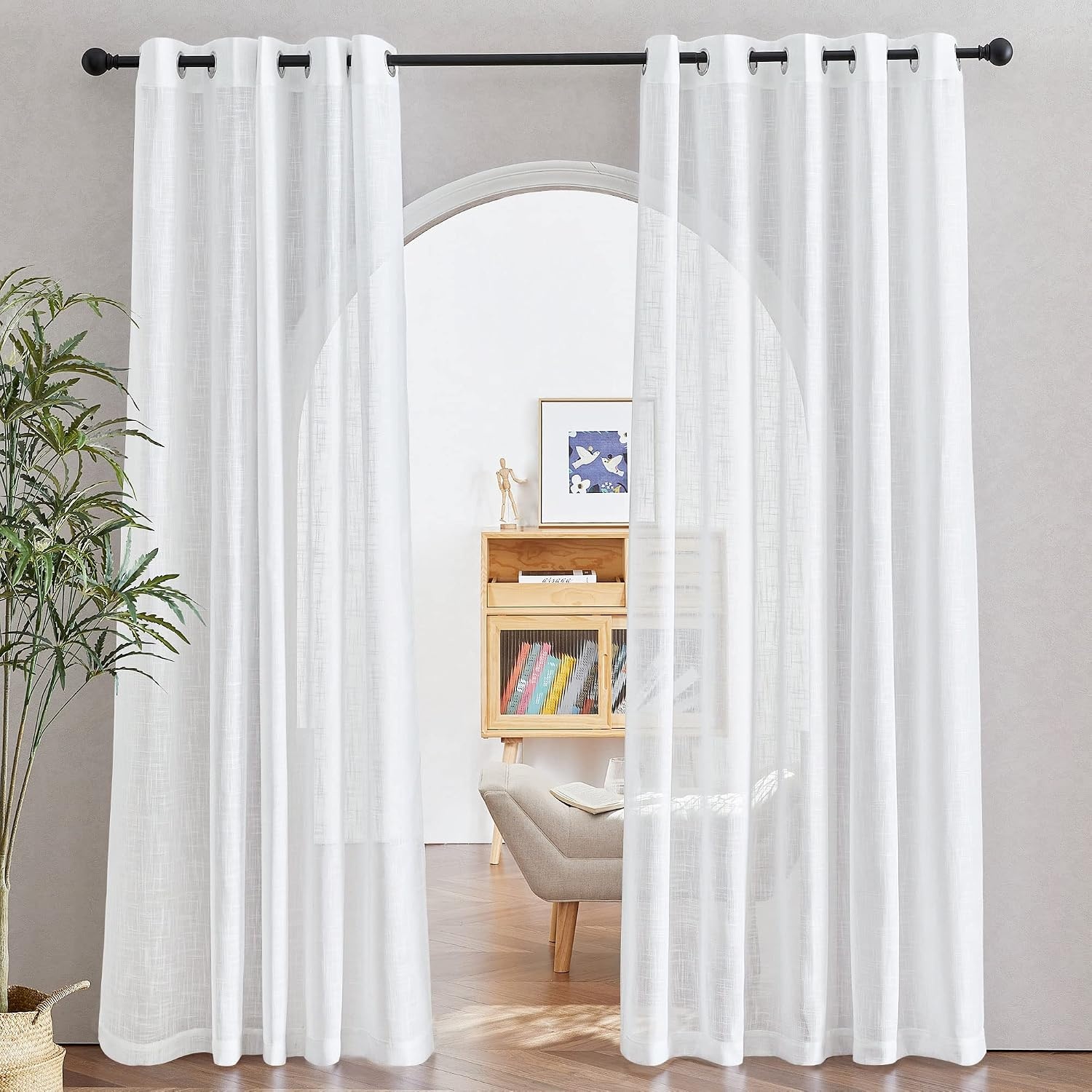 image:imageNICETOWN White Sheer Curtains for Windows 84 Inch Length 52 W 2 PanelsWhite