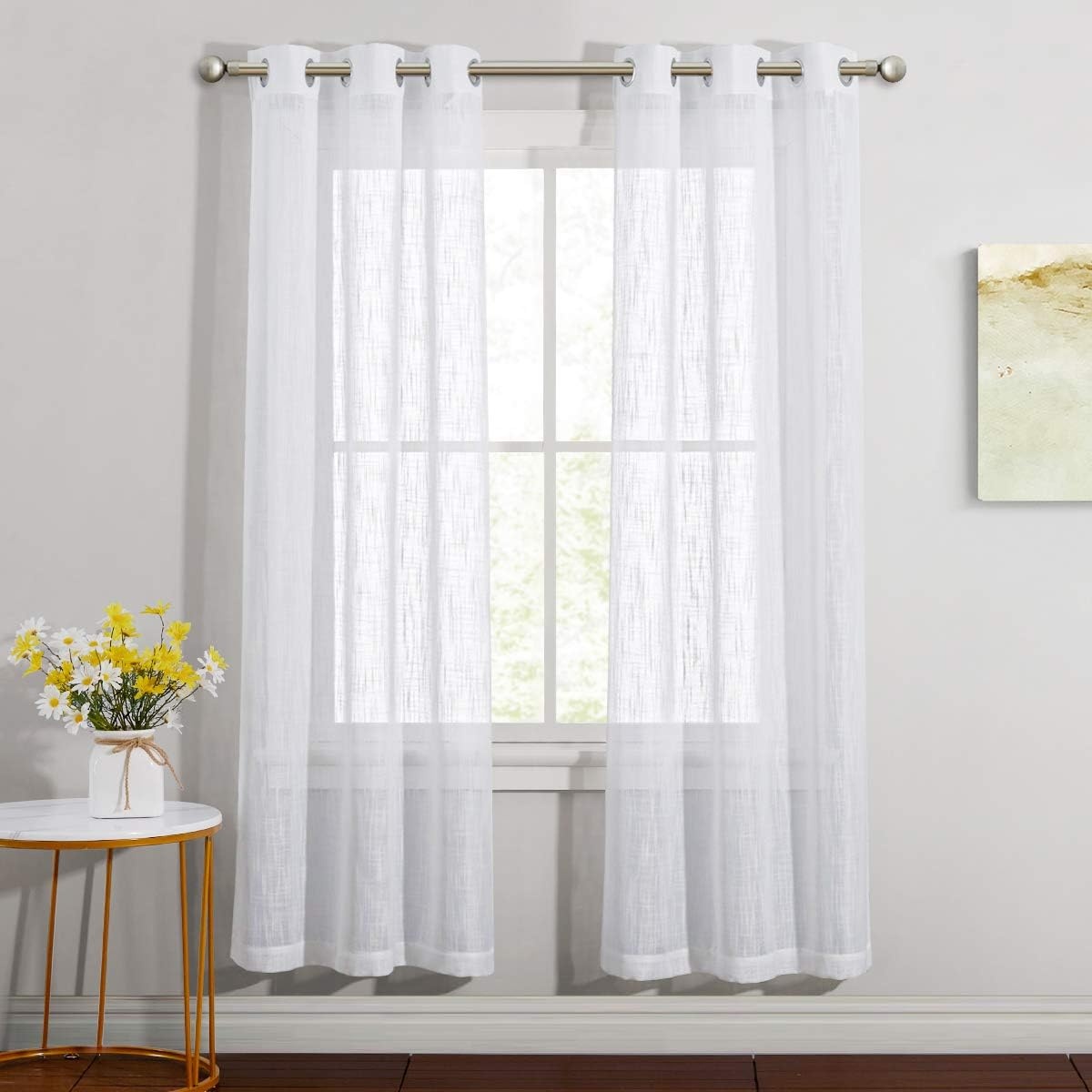 image:imageNICETOWN White Sheer Curtains for Windows 84 Inch Length 52 W 2 PanelsWhite