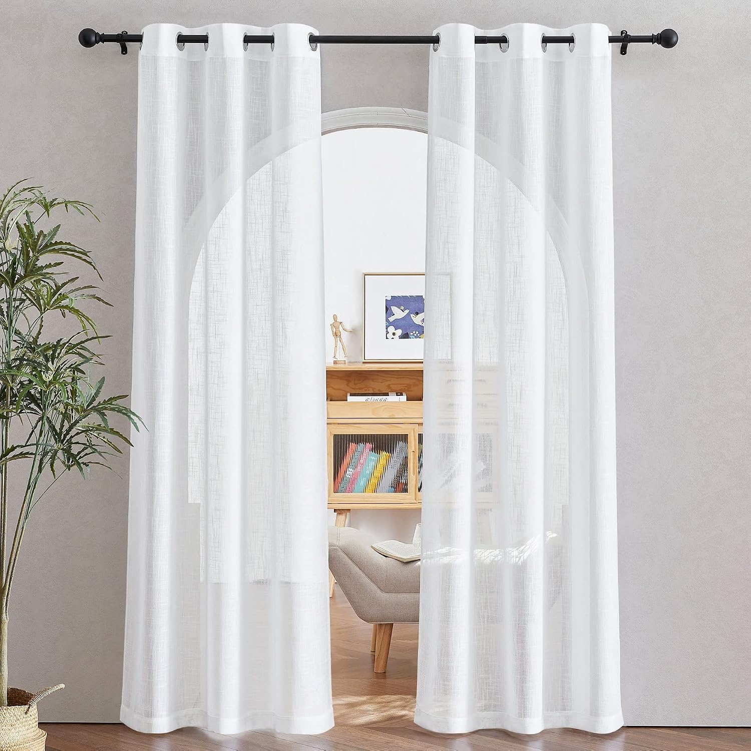 image:imageNICETOWN White Sheer Curtains for Windows 84 Inch Length 52 W 2 PanelsWhite