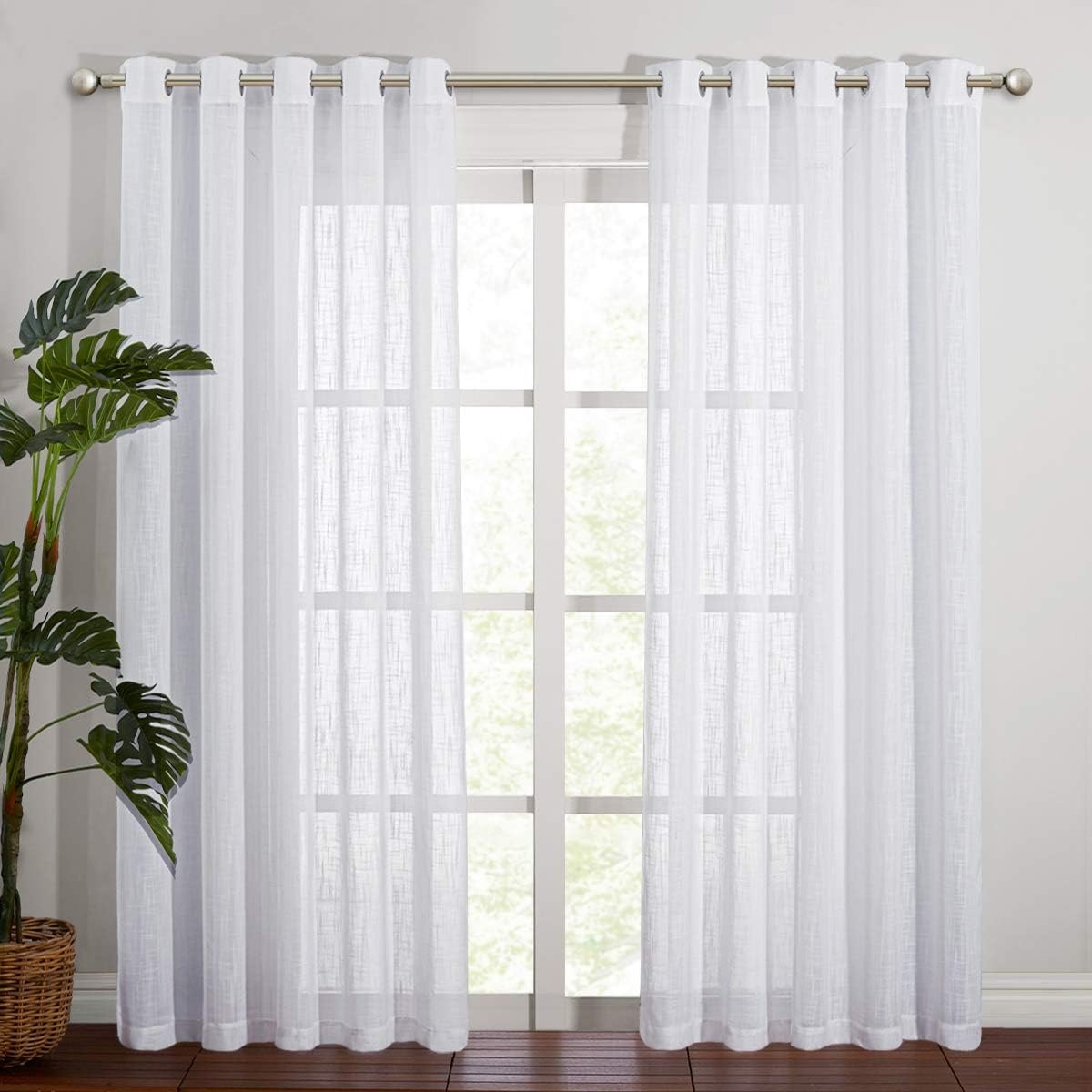 image:imageNICETOWN White Sheer Curtains for Windows 84 Inch Length 52 W 2 PanelsWhite