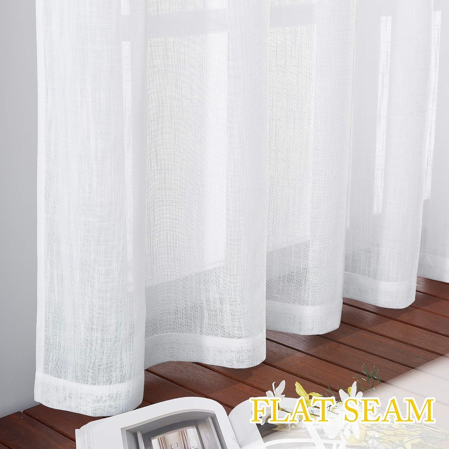 image:imageNICETOWN White Sheer Curtains for Windows 84 Inch Length 52 W 2 PanelsWhite