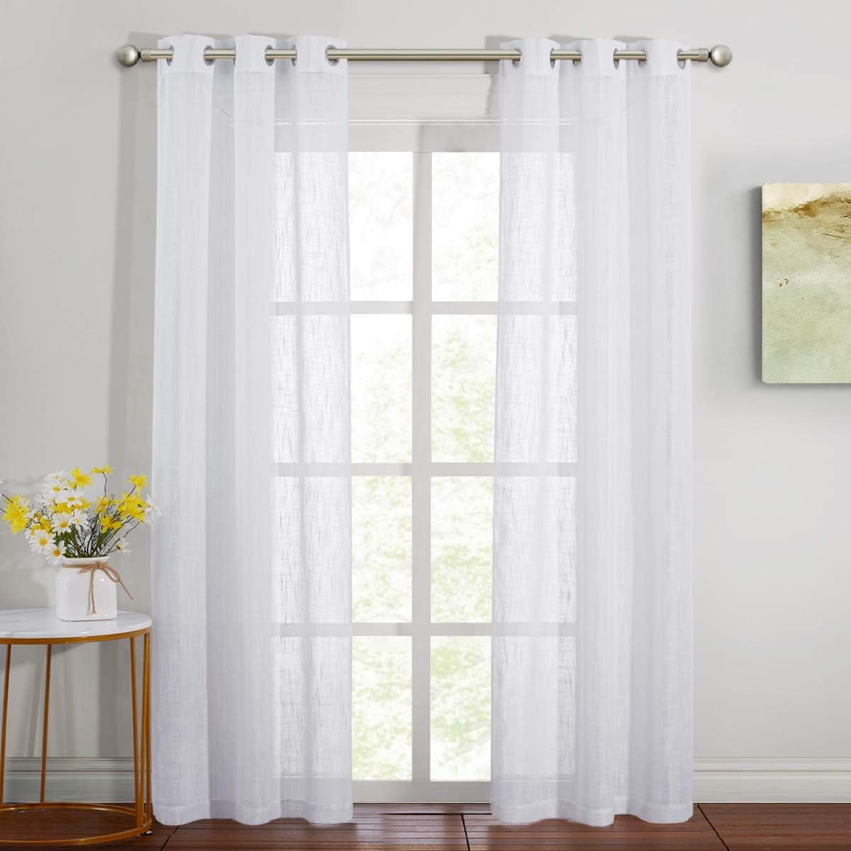 image:imageNICETOWN White Sheer Curtains for Windows 84 Inch Length 52 W 2 PanelsWhite