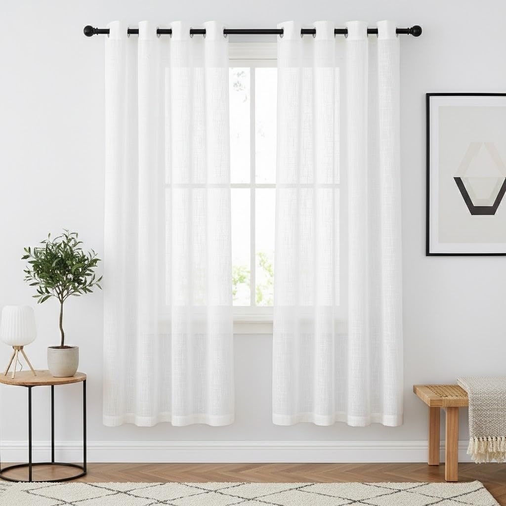 image:imageNICETOWN White Sheer Curtains for Windows 84 Inch Length 52 W 2 PanelsWhite