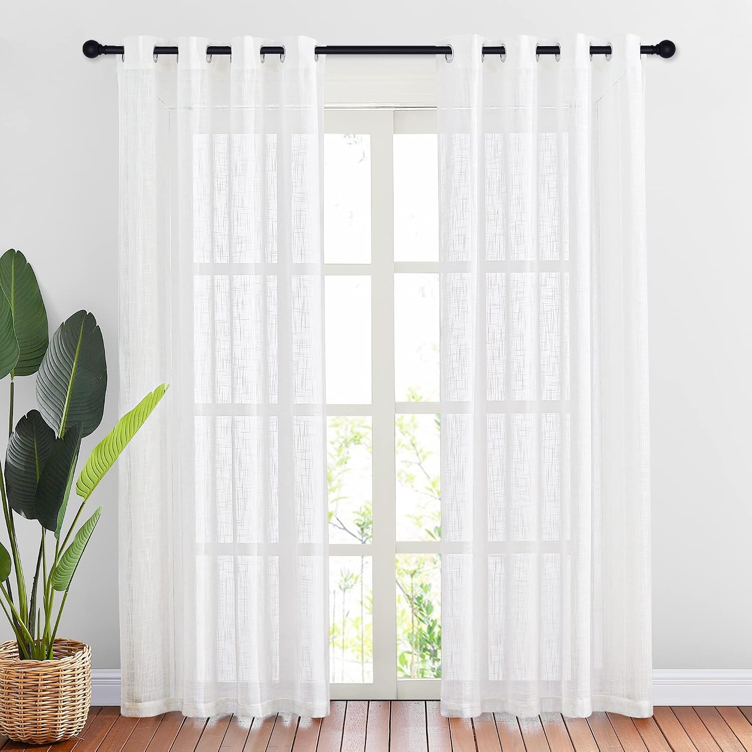 image:imageNICETOWN White Sheer Curtains for Windows 84 Inch Length 52 W 2 PanelsWhite