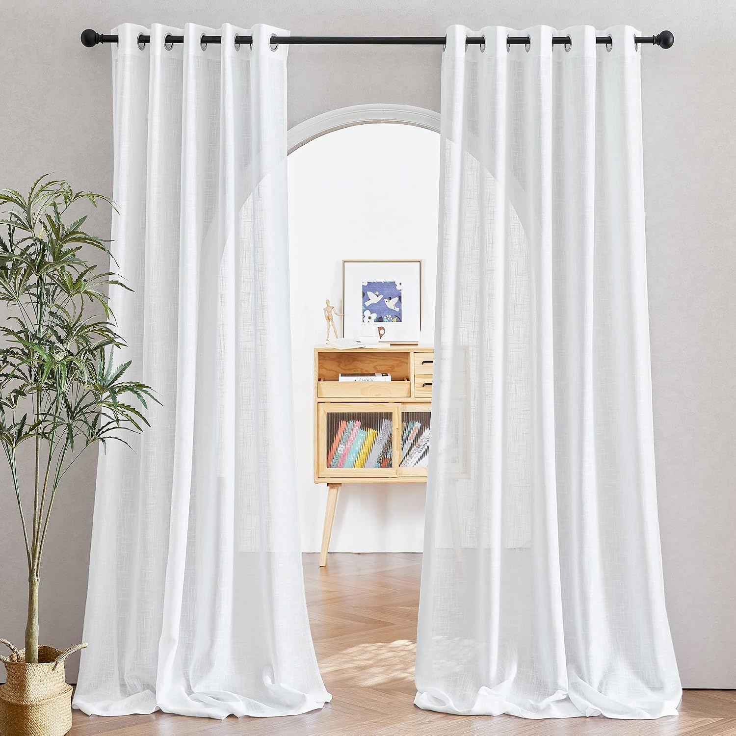 image:imageNICETOWN White Sheer Curtains for Windows 84 Inch Length 52 W 2 PanelsWhite