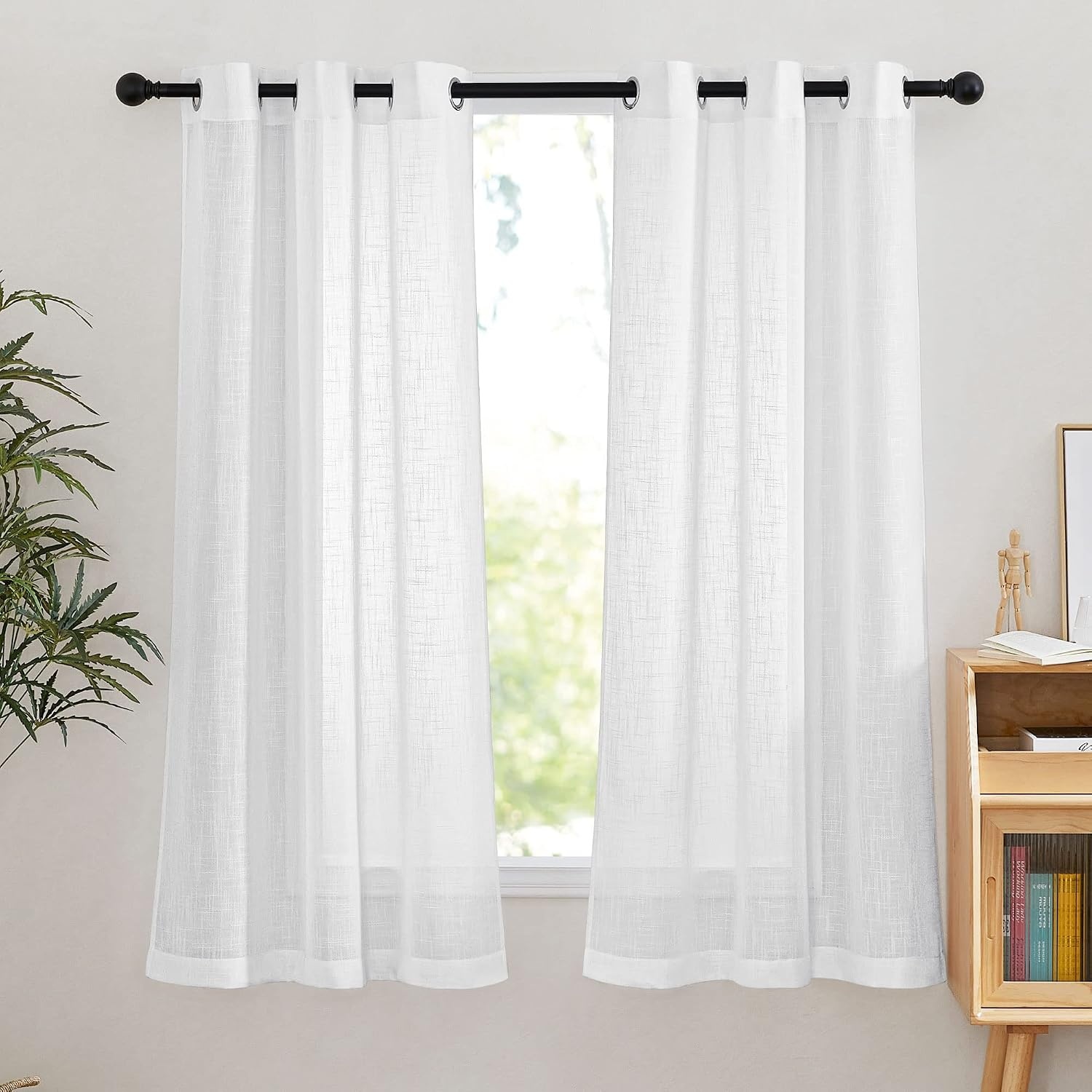 image:imageNICETOWN White Sheer Curtains for Windows 84 Inch Length 52 W 2 PanelsWhite