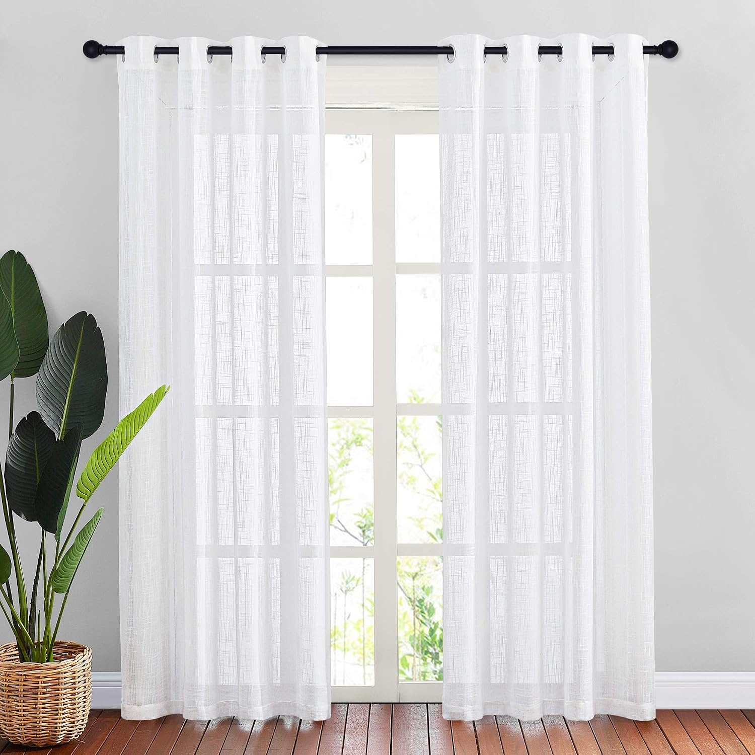 image:imageNICETOWN White Sheer Curtains for Windows 84 Inch Length 52 W 2 PanelsWhite