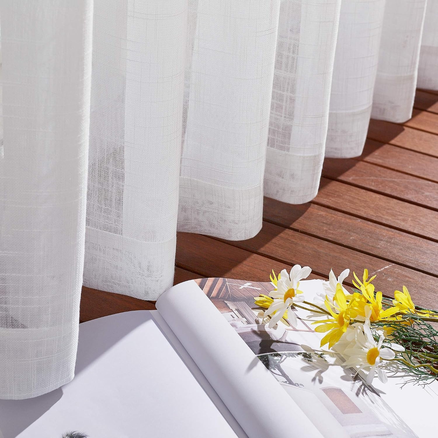 image:imageNICETOWN White Sheer Curtains for Windows 84 Inch Length 52 W 2 PanelsWhite