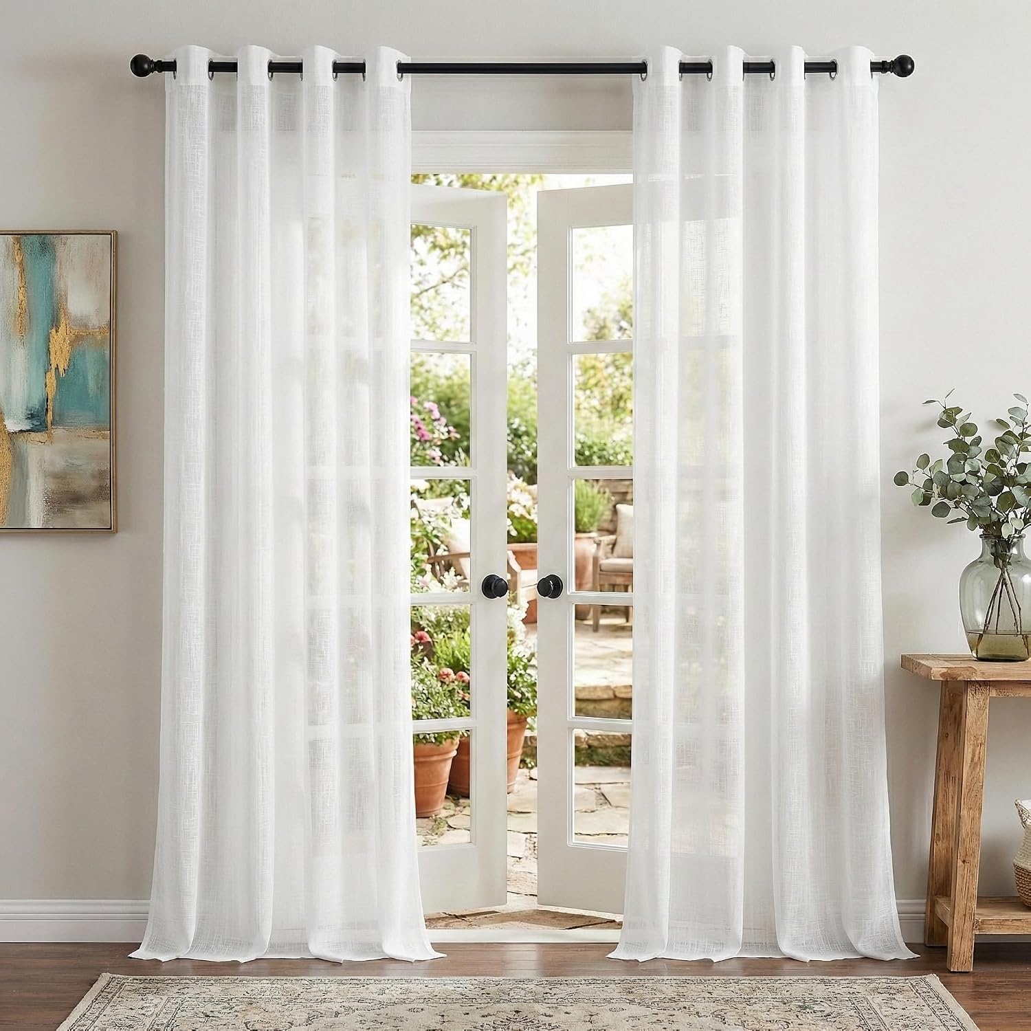 image:imageNICETOWN White Sheer Curtains for Windows 84 Inch Length 52 W 2 PanelsWhite