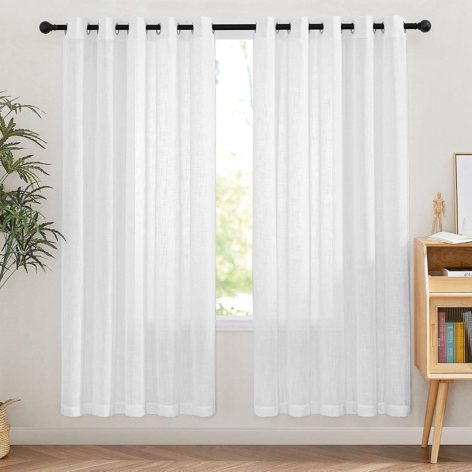 image:imageNICETOWN White Sheer Curtains for Windows 84 Inch Length 52 W 2 PanelsWhite
