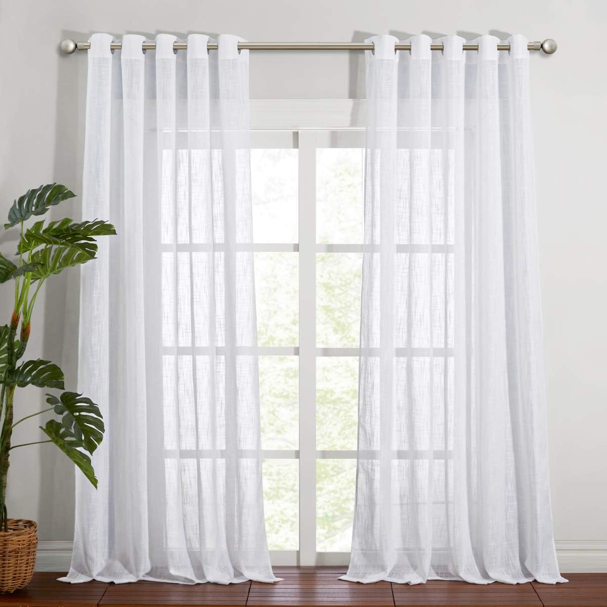 image:imageNICETOWN White Sheer Curtains for Windows 84 Inch Length 52 W 2 PanelsWhite