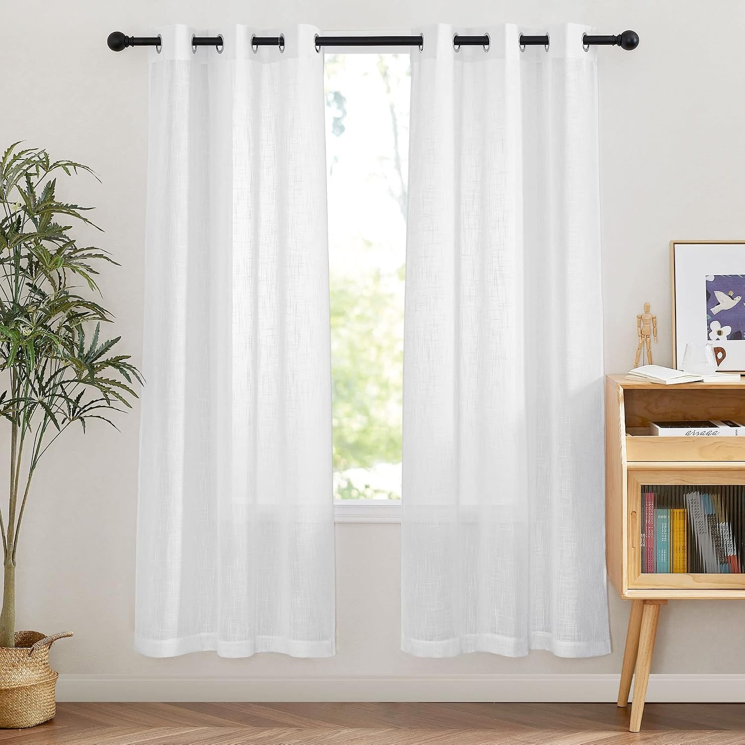 image:imageNICETOWN White Sheer Curtains for Windows 84 Inch Length 52 W 2 PanelsWhite