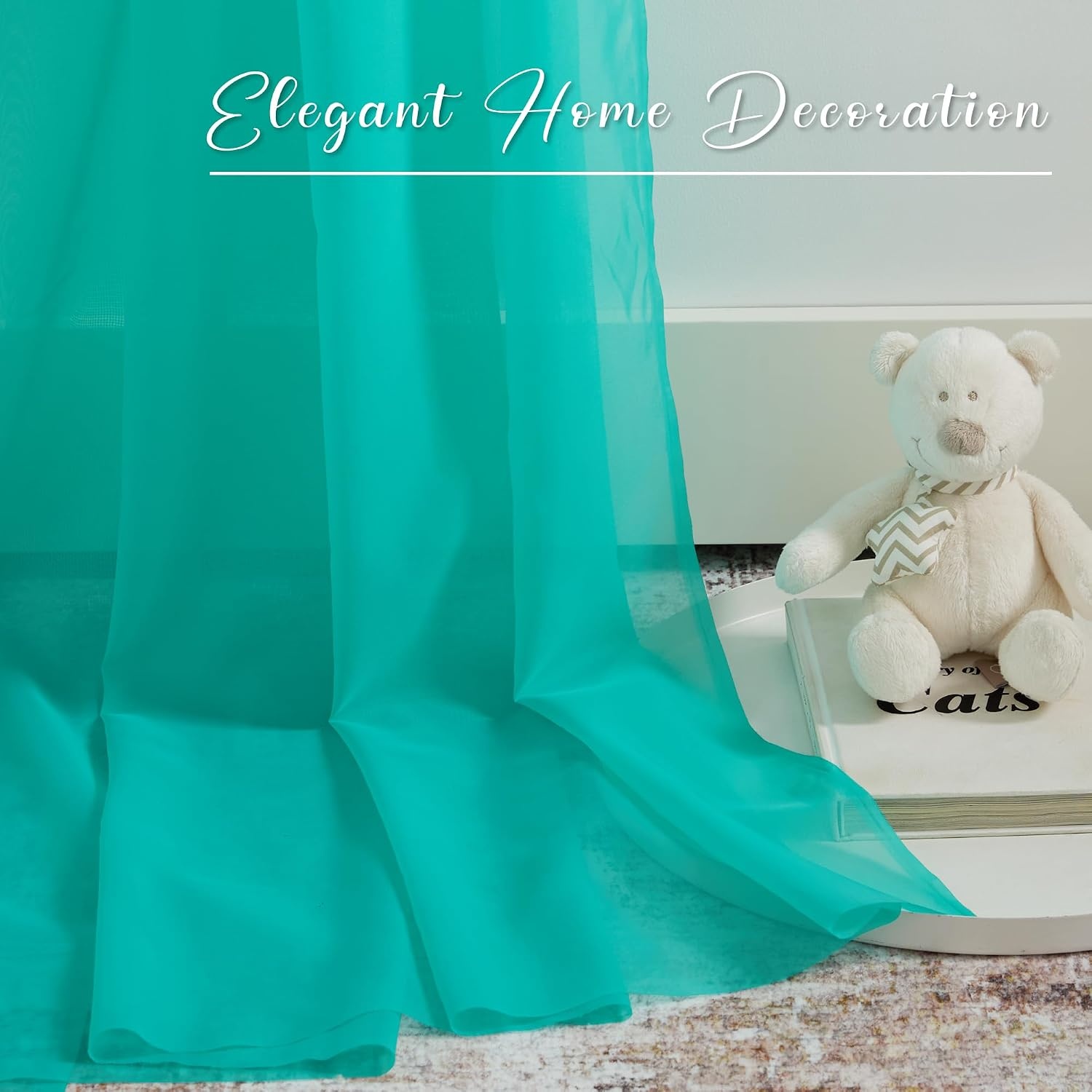 image:imageNICETOWN White Sheer Window Scarf 216 inch Extra Long 2 Panels Soft Voile Textured Bed Canopy Scarf Curtains for Event DesignsHome Decor 60 inches WidePool Blue