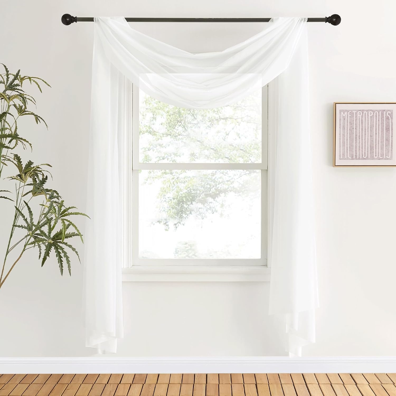 image:imageNICETOWN White Sheer Window Scarf 216 inch Extra Long 2 Panels Soft Voile Textured Bed Canopy Scarf Curtains for Event DesignsHome Decor 60 inches WideOff White