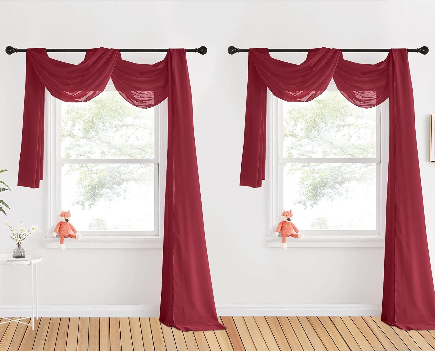 image:imageNICETOWN White Sheer Window Scarf 216 inch Extra Long 2 Panels Soft Voile Textured Bed Canopy Scarf Curtains for Event DesignsHome Decor 60 inches WideHaute Red