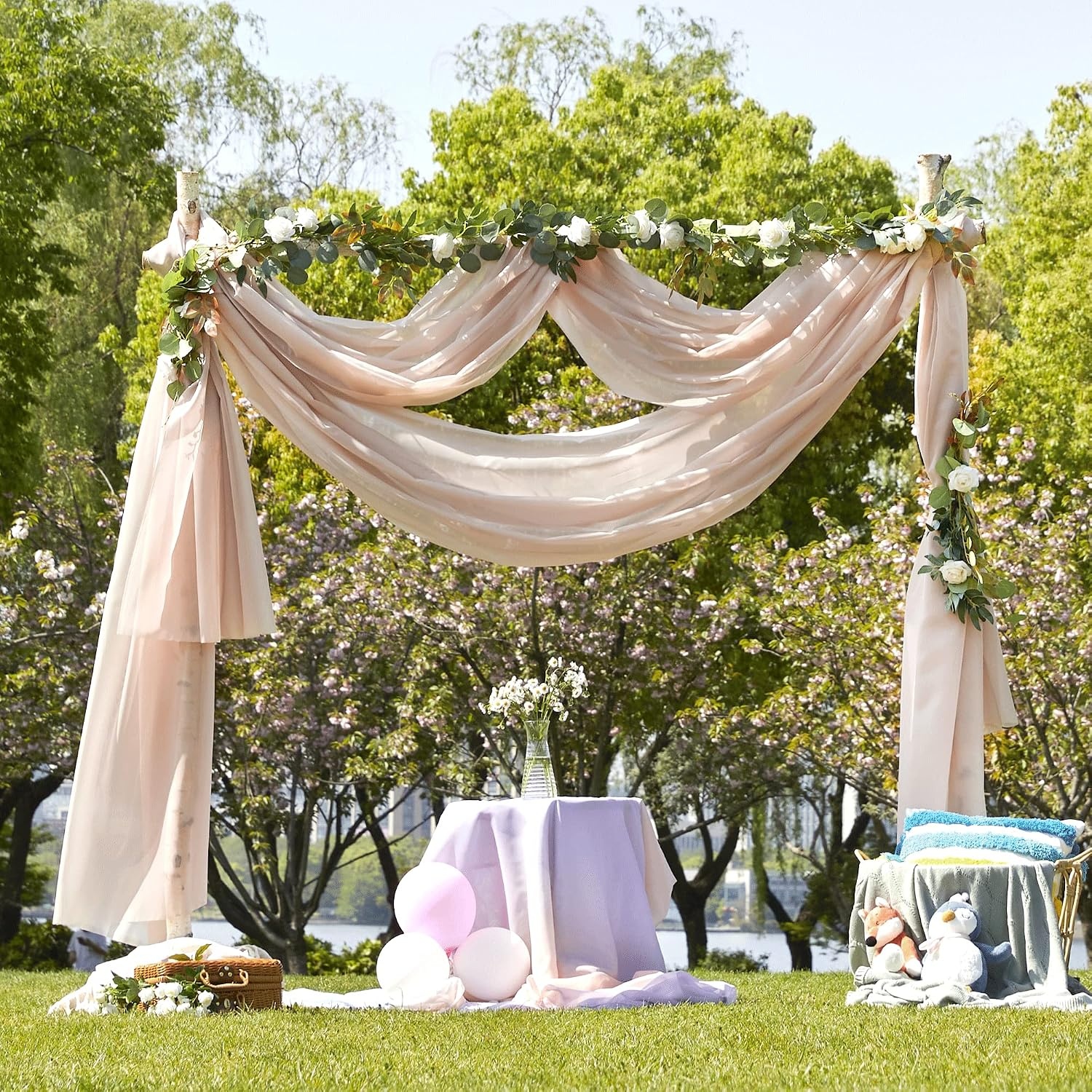 image:imageNICETOWN White Sheer Window Scarf 216 inch Extra Long 2 Panels Soft Voile Textured Bed Canopy Scarf Curtains for Event DesignsHome Decor 60 inches WideTaupe