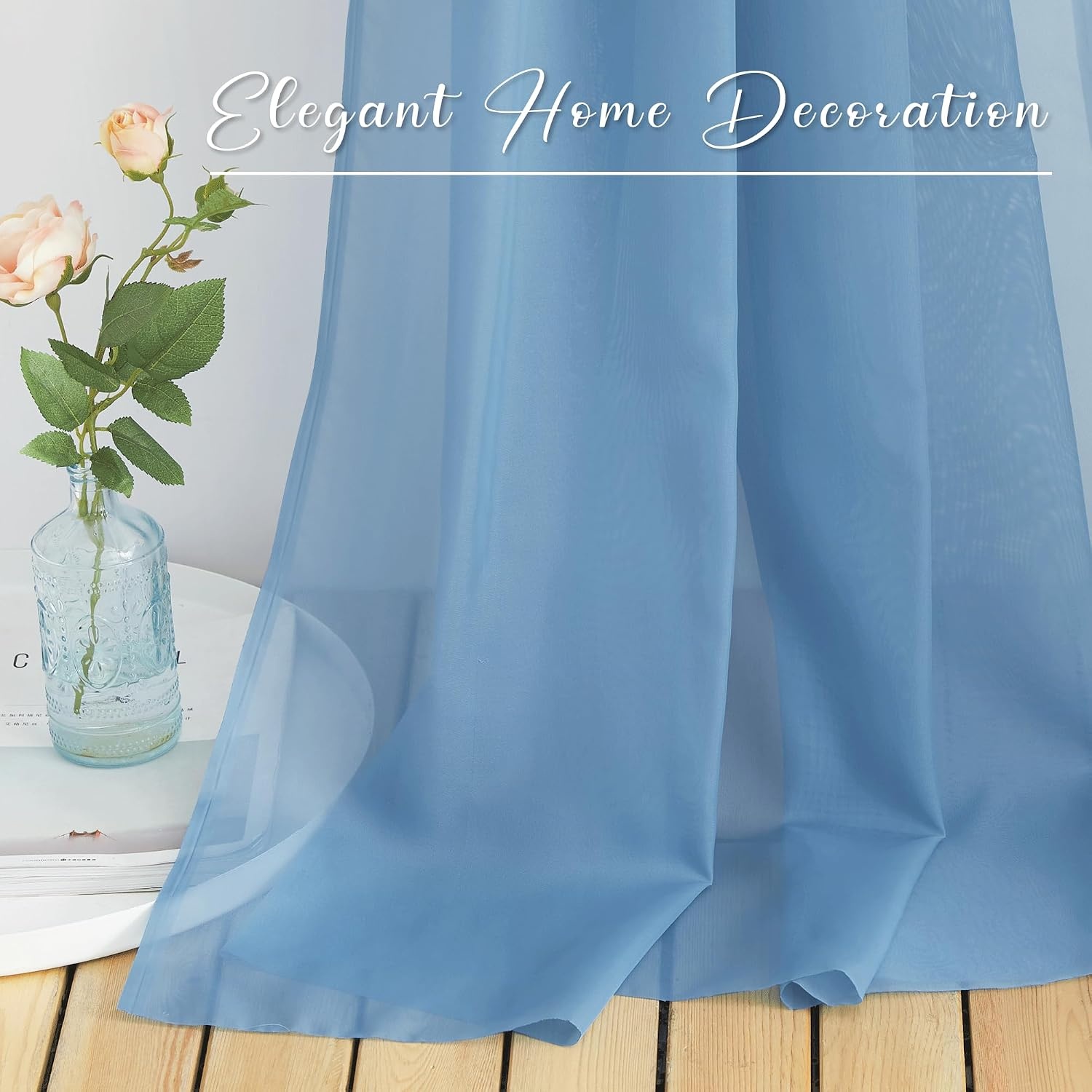 image:imageNICETOWN White Sheer Window Scarf 216 inch Extra Long 2 Panels Soft Voile Textured Bed Canopy Scarf Curtains for Event DesignsHome Decor 60 inches WideStone Blue