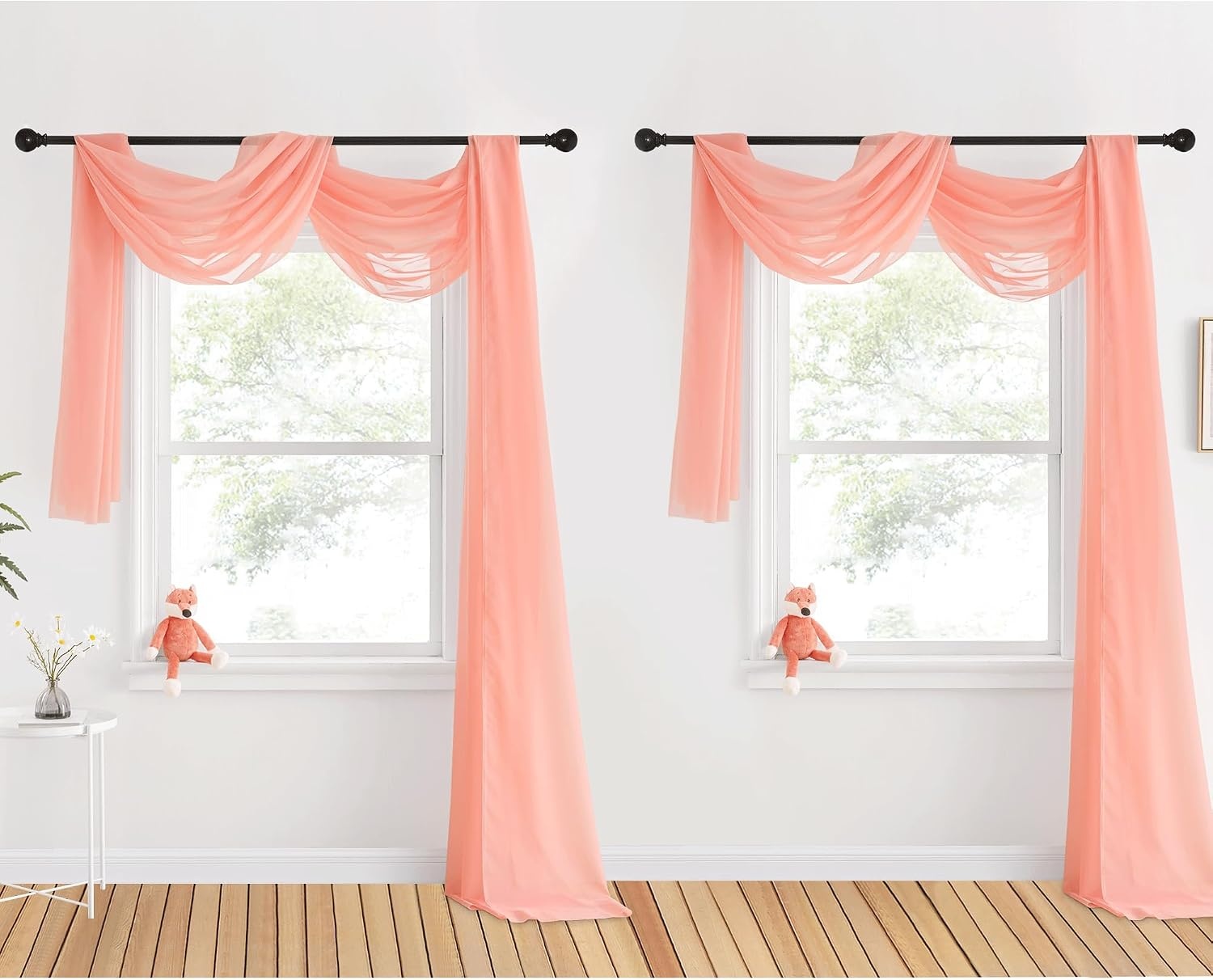 image:imageNICETOWN White Sheer Window Scarf 216 inch Extra Long 2 Panels Soft Voile Textured Bed Canopy Scarf Curtains for Event DesignsHome Decor 60 inches WideCoral