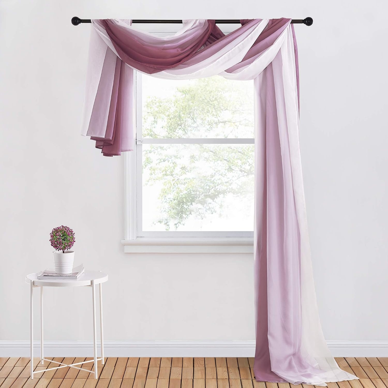 image:imageNICETOWN White Sheer Window Scarf 216 inch Extra Long 2 Panels Soft Voile Textured Bed Canopy Scarf Curtains for Event DesignsHome Decor 60 inches WideOmbre Demure Mauve