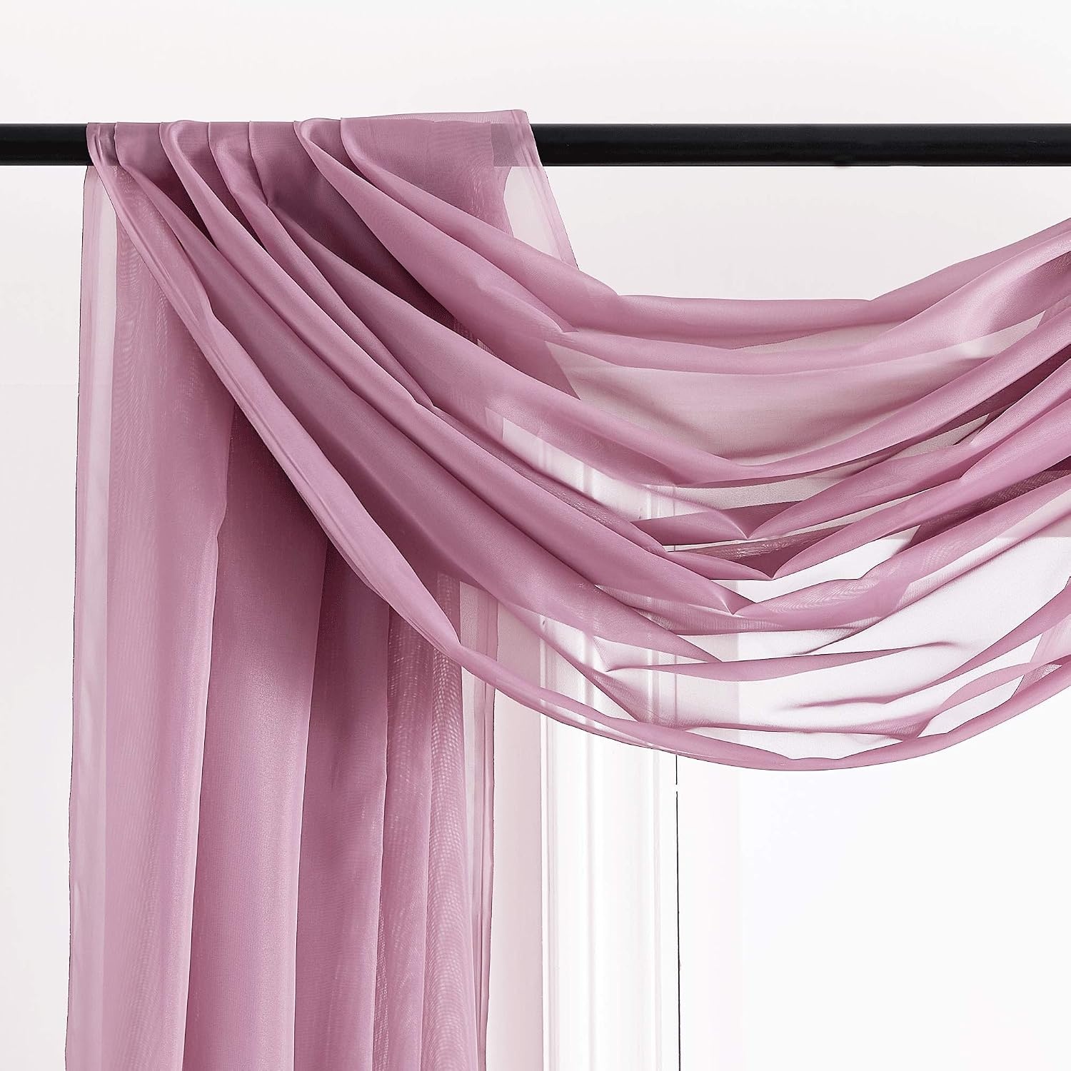 image:imageNICETOWN White Sheer Window Scarf 216 inch Extra Long 2 Panels Soft Voile Textured Bed Canopy Scarf Curtains for Event DesignsHome Decor 60 inches WideMauve