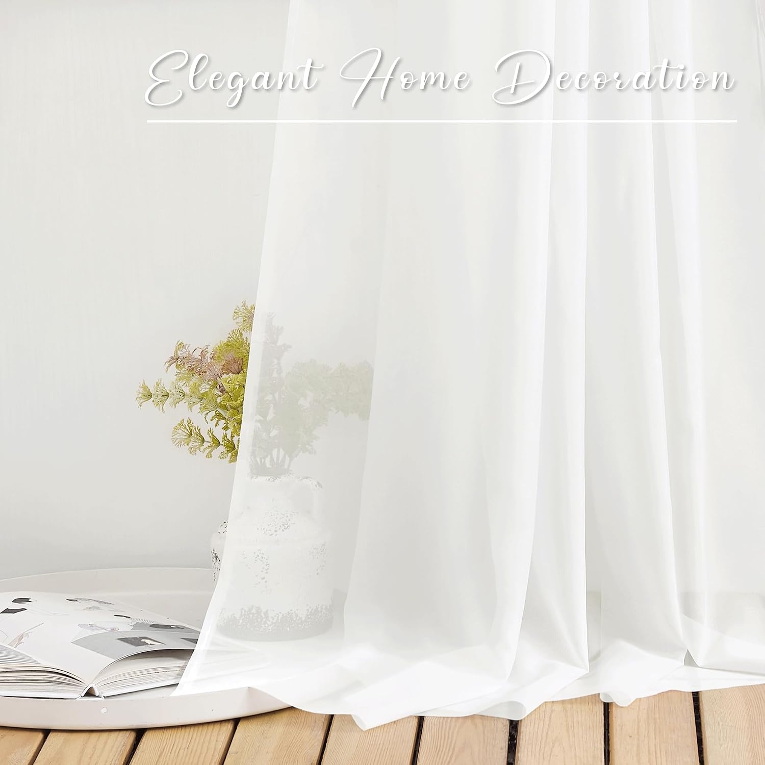 image:imageNICETOWN White Sheer Window Scarf 216 inch Extra Long 2 Panels Soft Voile Textured Bed Canopy Scarf Curtains for Event DesignsHome Decor 60 inches WideOff White